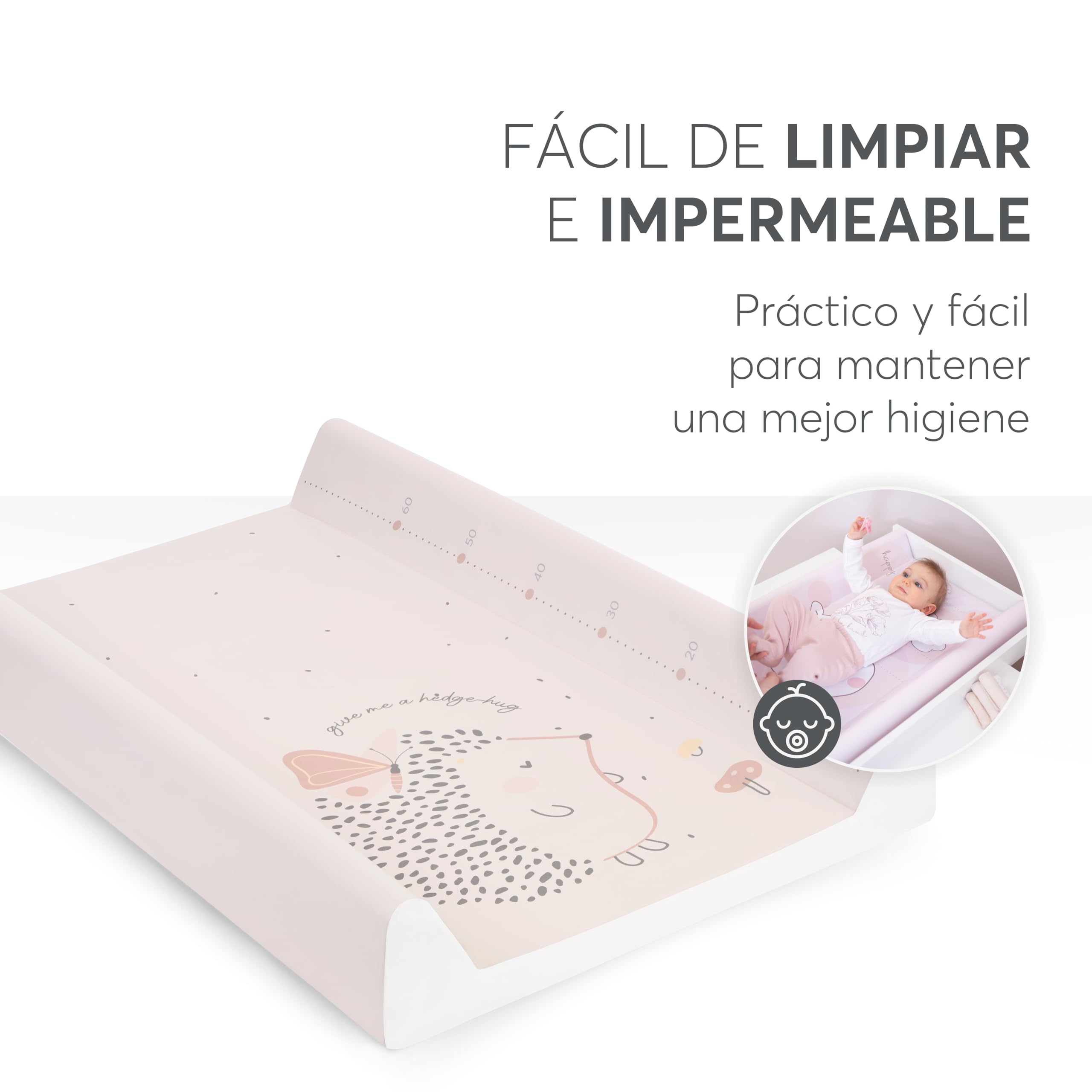 KikkaBoo Cambiador Lavable 80 x 50 cm HEDGE HUGS, Para Bebés, Impermeable e Higiénico, Superficie de PVC Suave, Acolchado, Para Cambiador O Cajonera, Rosa