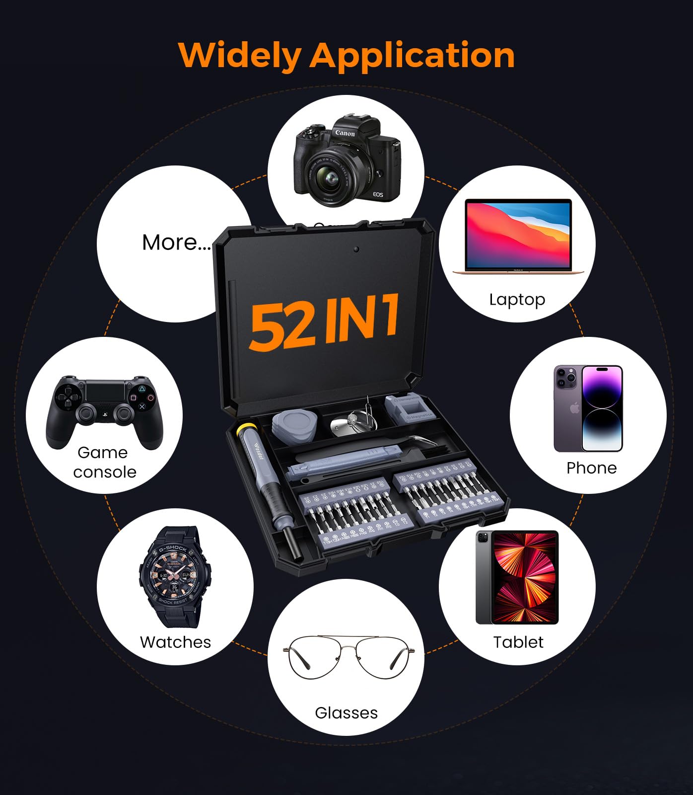 Wesdut Juego de destornilladores de precisión 52 en 1, [súper duradero], kit de reparación pequeño, accesorios de PC, kit de limpieza PS5, juegos de herramientas para hombres, compatible con MacBook