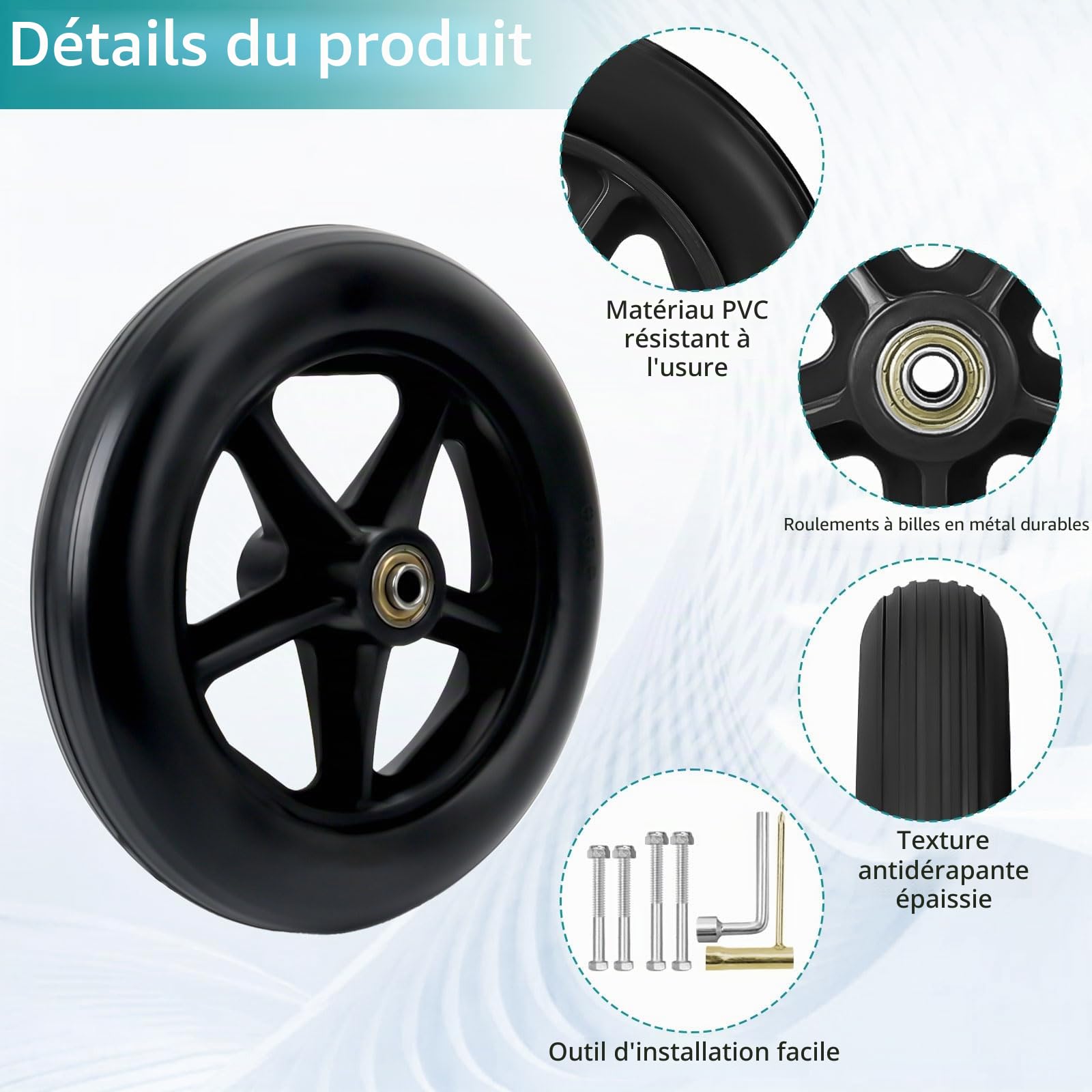 200mm Roulette Avant de Fauteuil Roulant, 2 Roues avant du Fauteuil Roulant Antidérapant/Résistant à l'usure, Roue de Fauteuil Roulant pour Fauteuils Roulants, ruedas de repuesto sólidas de 200 mm