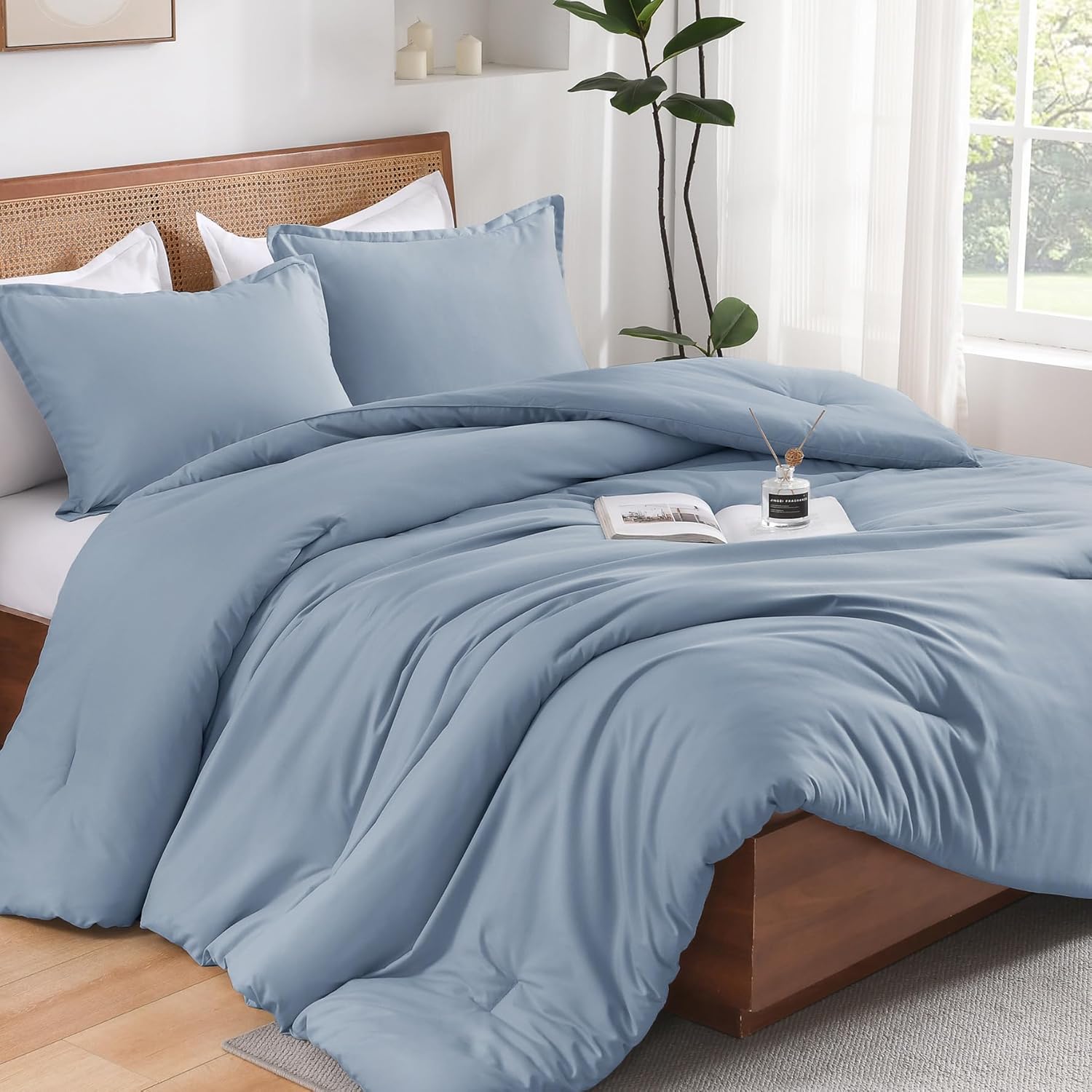 Andency Grayish Blue California King Comforter Set, 3 Pieces Cal King Lightweight Reversible Classic Soft Solid Bed Comforter, Oversized Fluffy Microfiber Bedding Set (104x96In, 2 Pillowcases)