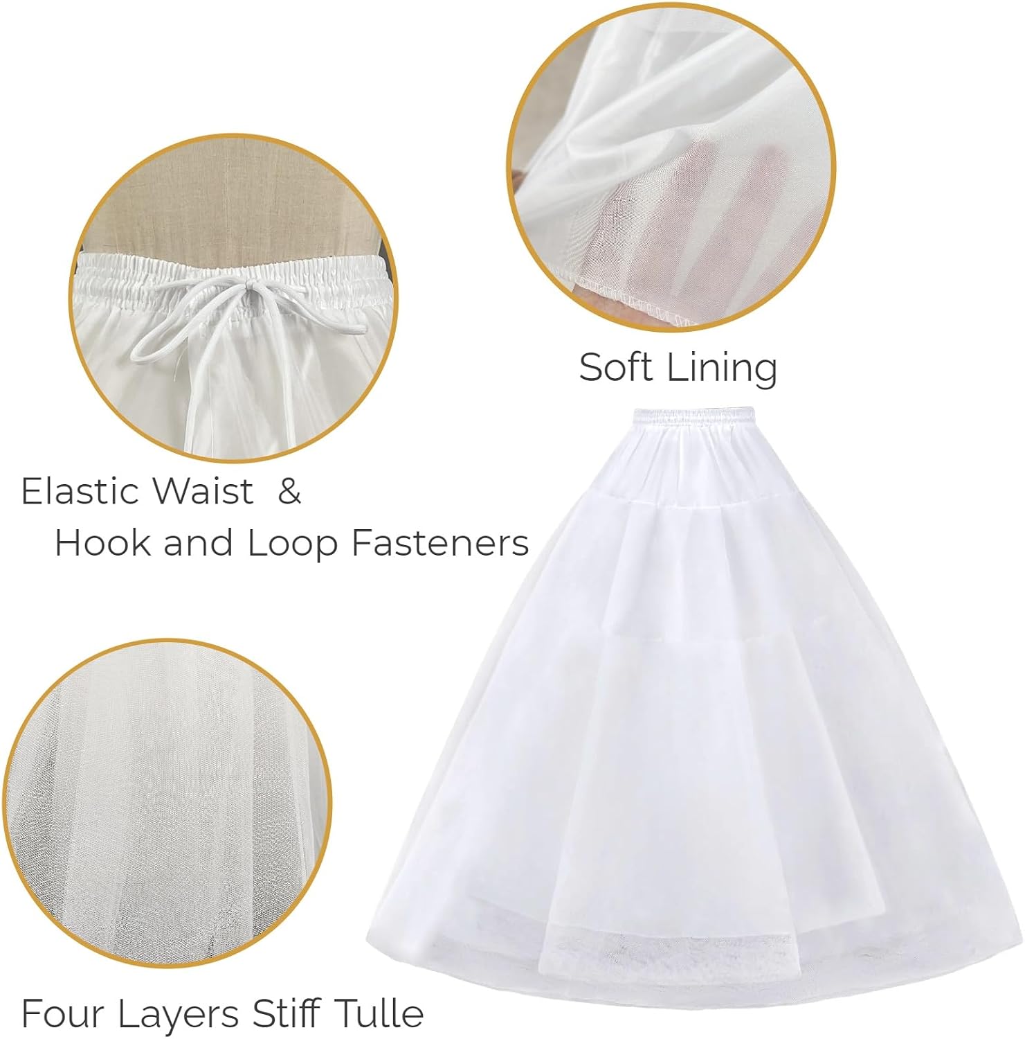Hoopless Petticoat Crinoline Women's A-line Tulle Underskirt Slip for Bridal Wedding Dress Quinceanera Dresses