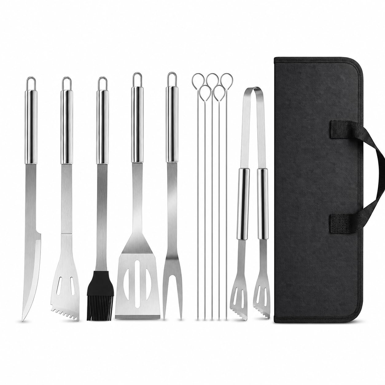 Set 9 pezzi Utensili barbecue Guanti da Barbecue Acciaio Inox Set Di Attrezzi Guanti da forno Doppio Resistente al Calore per Barbecue Grigliate Cottura al forno Camino