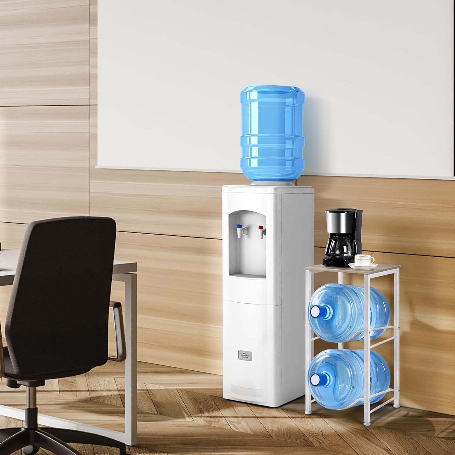Water Jug Holder 5 Gallon Water Bottle Holder With Top Shelve 2 Tier Water Cooler Storage Rack Heavy Duty Water Dispenser Stand for Kitchen Living Room Office Grey