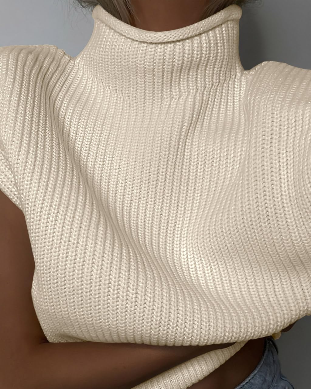 Women's Sleeveless Sweater Vest Elegant High Neck Mock Neck Cap Sleeve Knit Pullover Tank Tops - Image 6