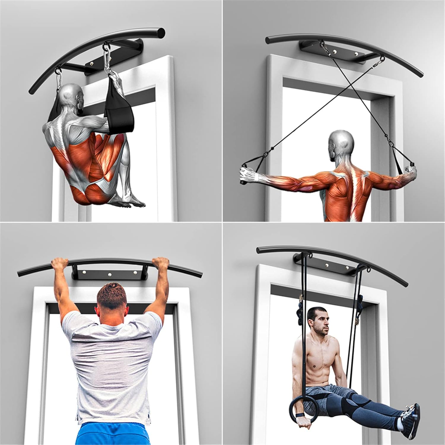 HOBEKRK Strength Training Pull-Up Bars Dip Stands Dip Station Wall Mounted Pull-Up Bar Doorway Over Door Gym Slim Pull Ups at Home Chin Up Bar Multifunctional Indoor Hoisting Ring,Black : Sports & Outdoors