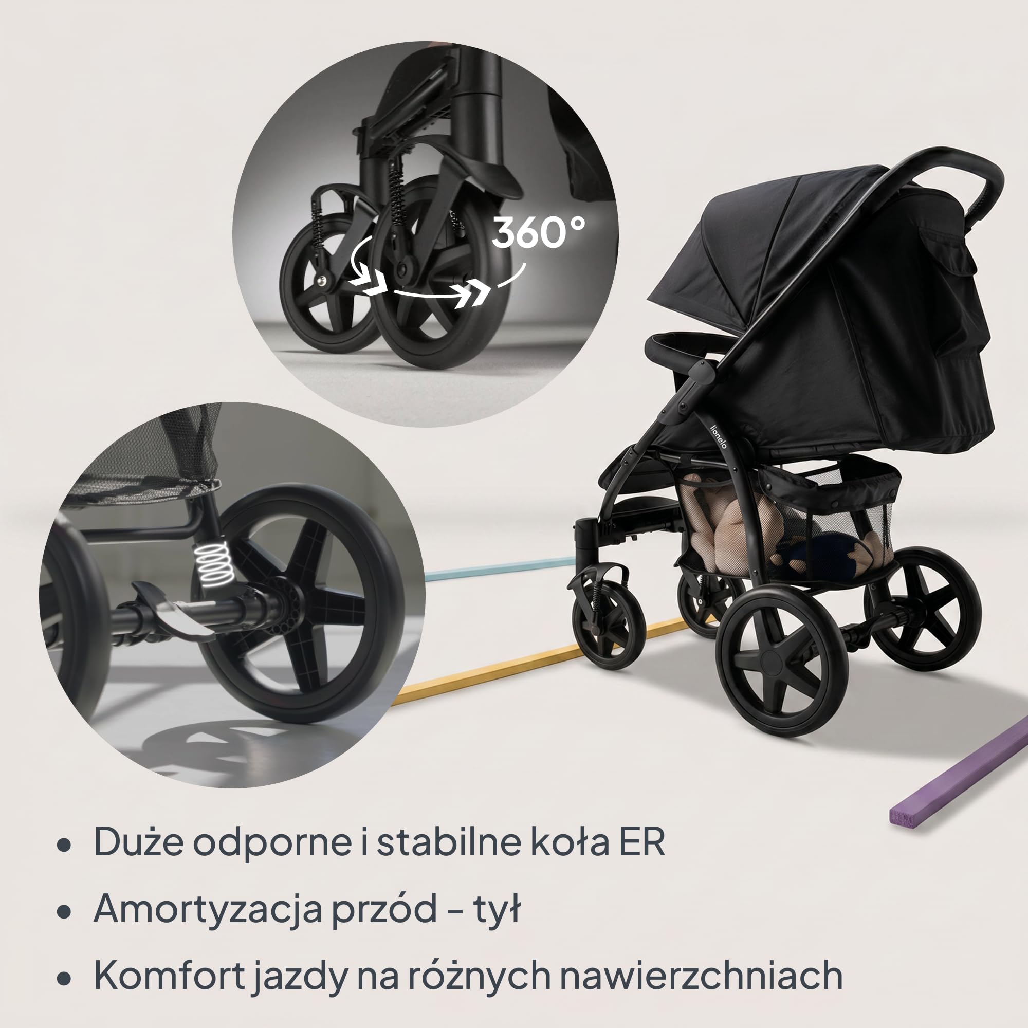 Lionelo Annet Plus wózek dziecięcy typu buggy od urodzenia do 22 kg, funkcja rozkładania, kompaktowy, składany, duże koła EVA z zawieszeniem