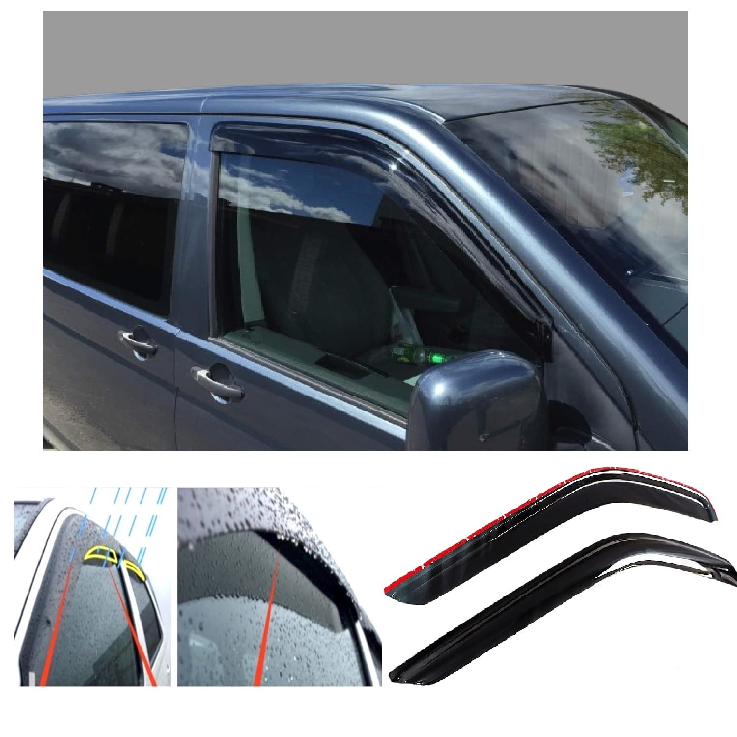 2X Deflectores de Aire Compatible con Transporter T5 T6 2003 - Presente Derivabrisas protección Sol Lluvia Nieve Viento Vidrio acrílico PMMA de Primera Calidad