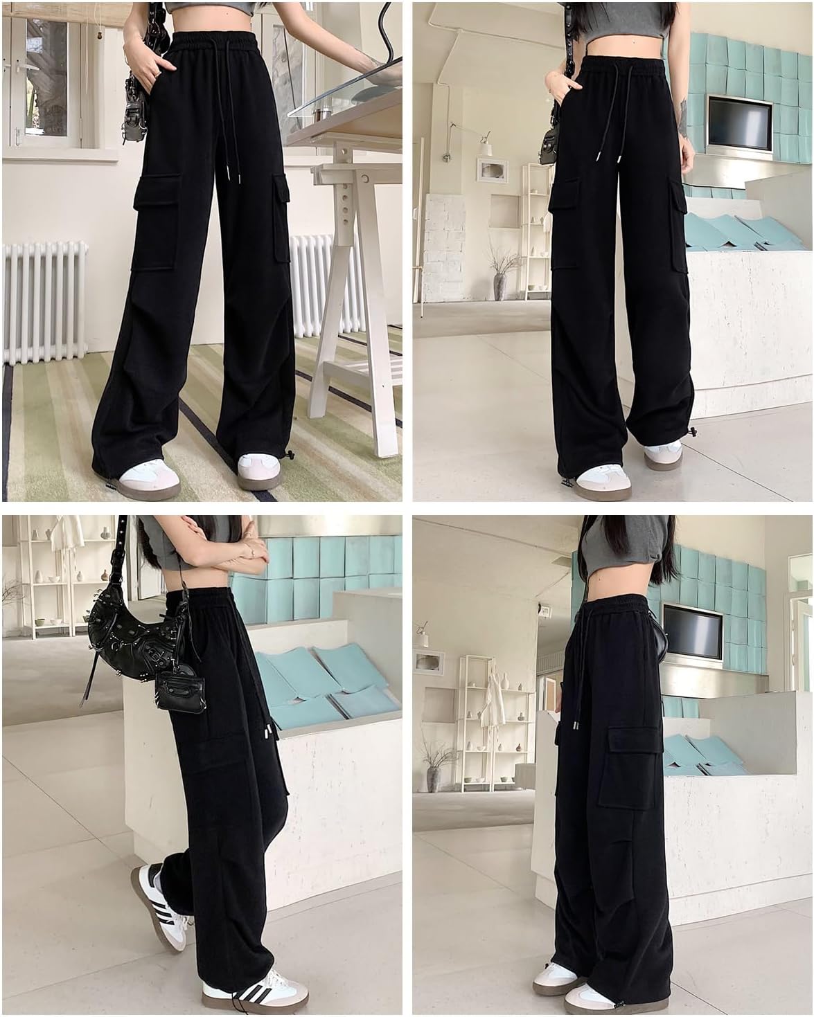 Skateboard Frog Y2K Women Baggy Pants Streetwear High Waist Drawstring Wide Leg Big Side Pockets Hip Hop Dance Trousers