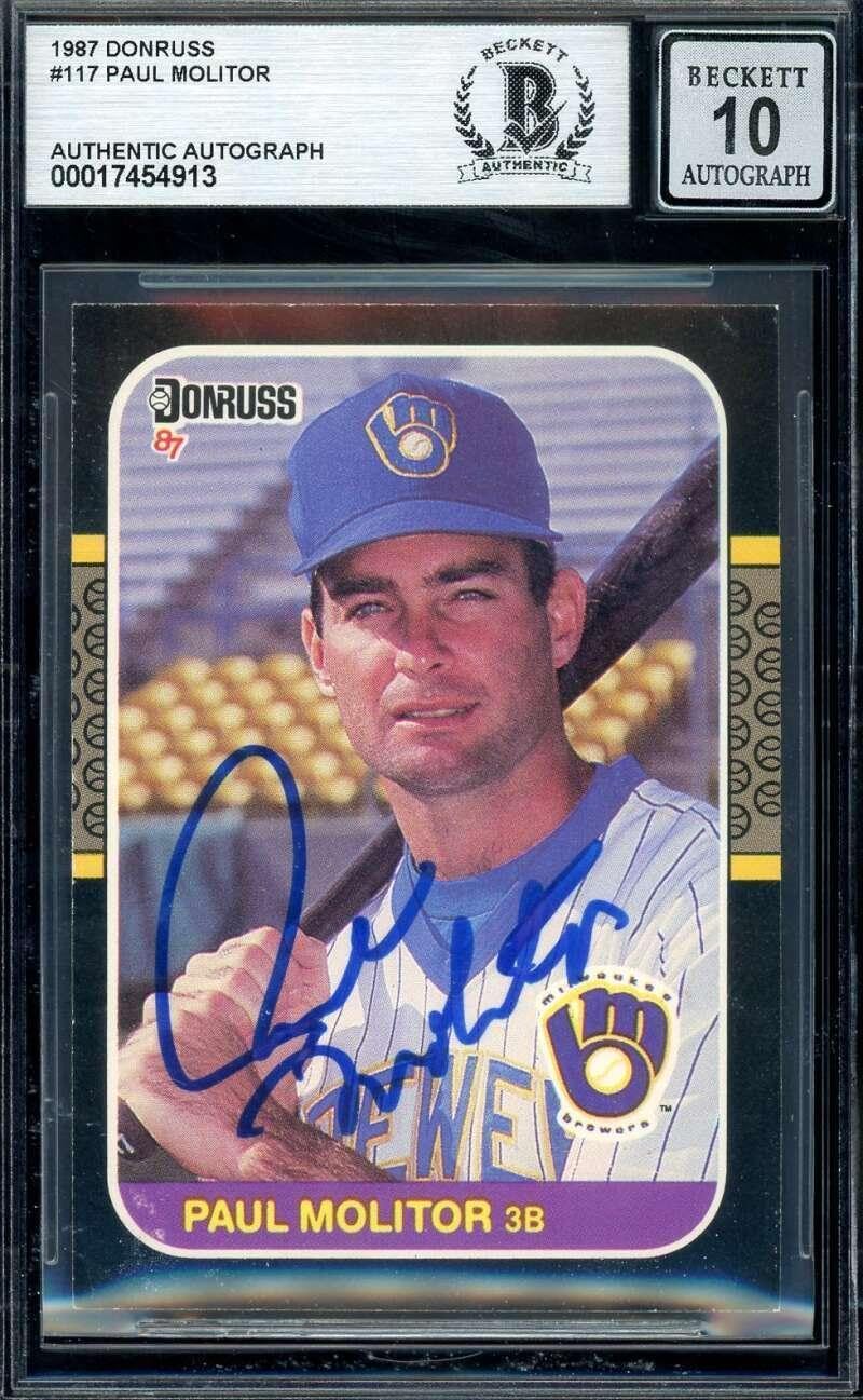 Paul Molitor Gem Mint 10 Beckett BAS Signed 1987 Donruss Autograph - Baseball Slabbed Autographed Cards