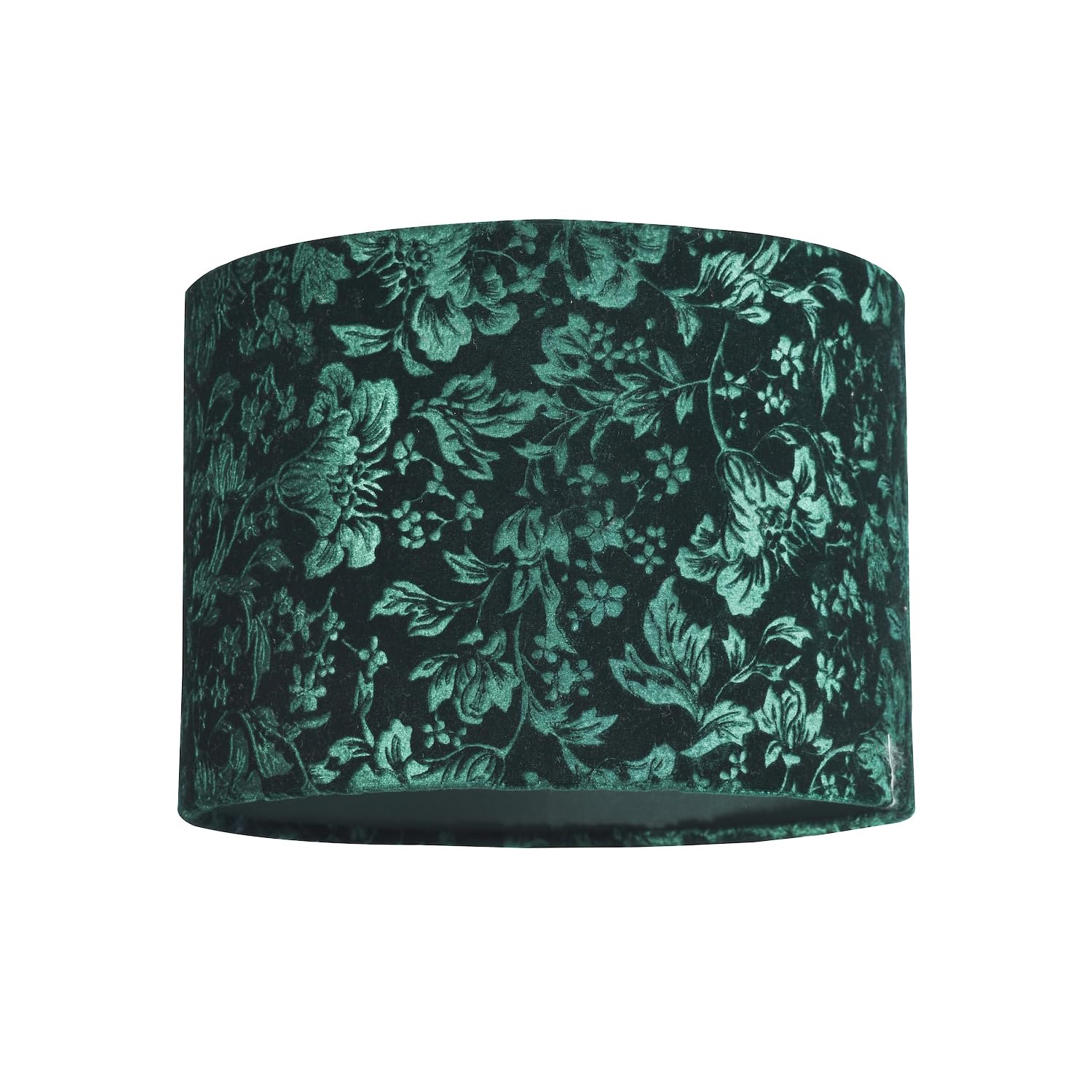 Happy Homewares Floral Decorated Forest & Emerald Green Velvet Drum Lampshade - 10 Inches