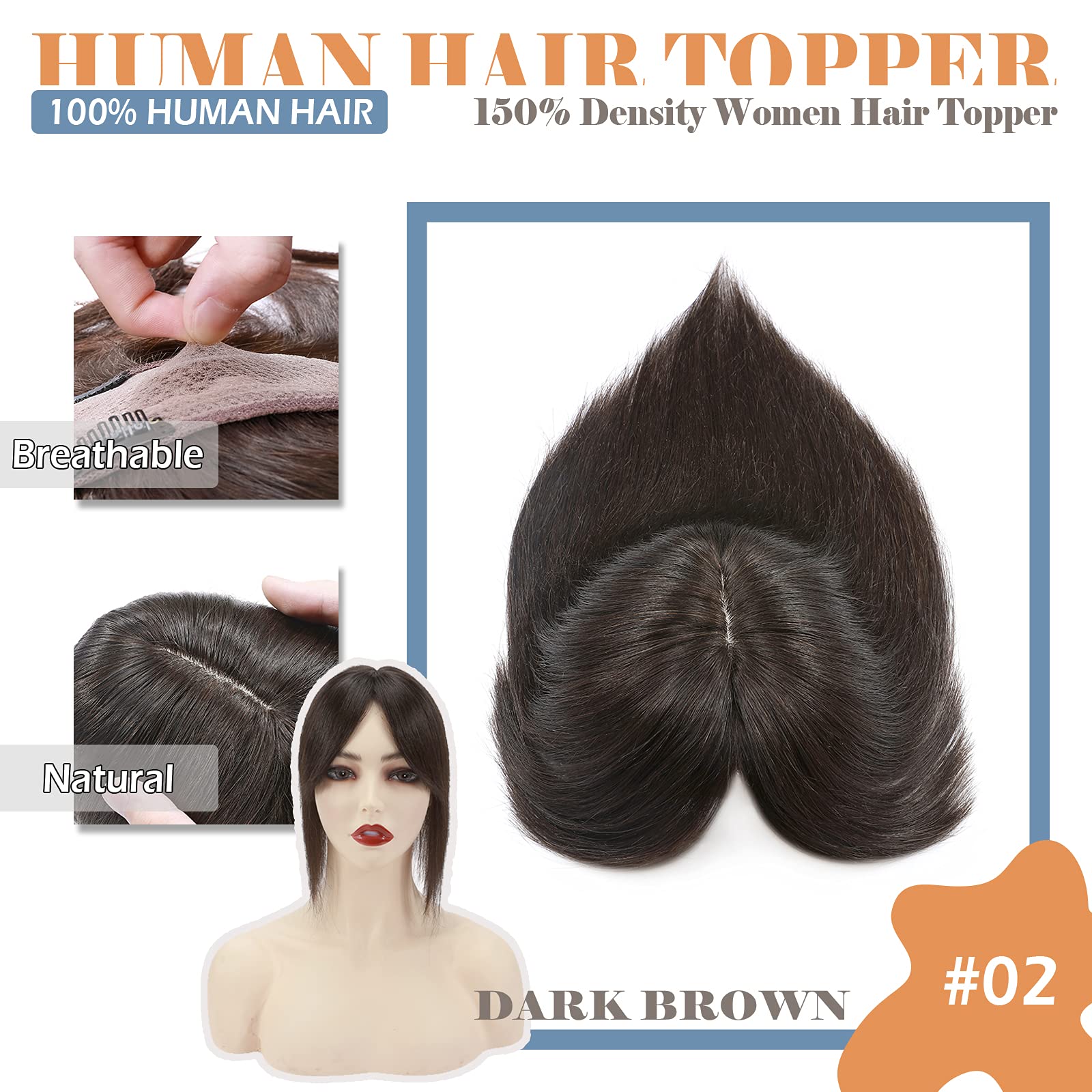 Amazon.com : Hairro Human Hair Toppers With Bangs Clip In  display picture 2