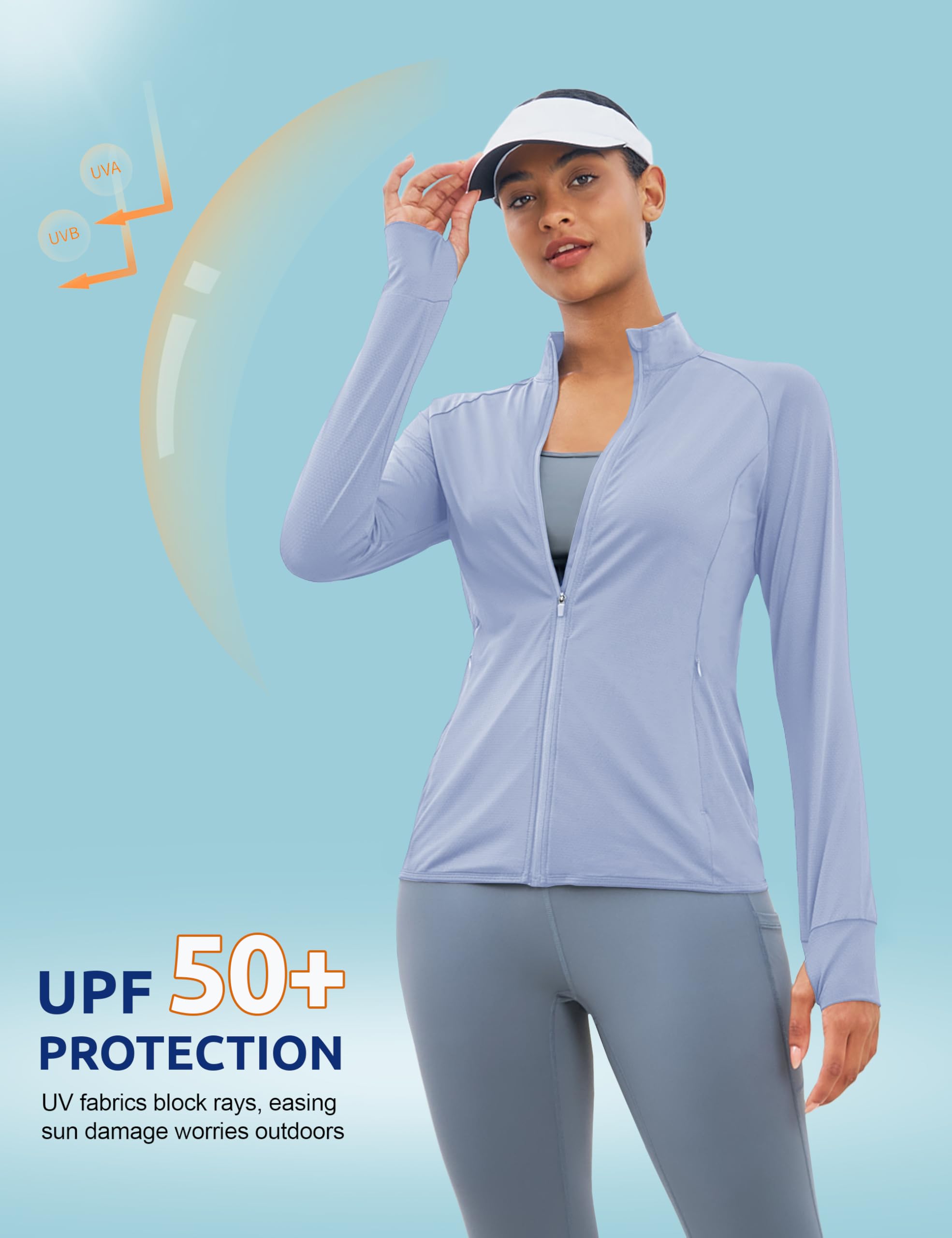 MAGCOMSEN Women's UPF 50+ Athletic Jackets Zip Up Lightweight Sun Protection Shirts with Thumb Holes Workout - 5