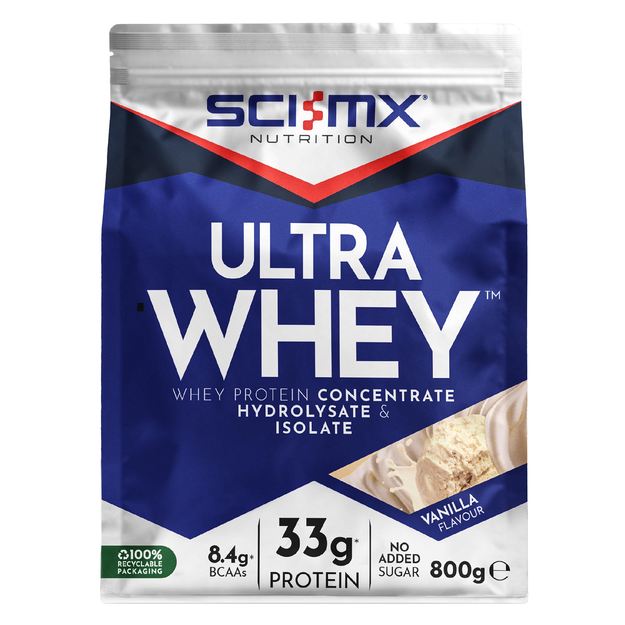 SCI-MX Ultra Whey Protein Muscle Building & Recovery Protein Powder With Naturally Occurring Glutamine & Amino Acids - Vanilla Flavour - 800G - 18 SERVINGS