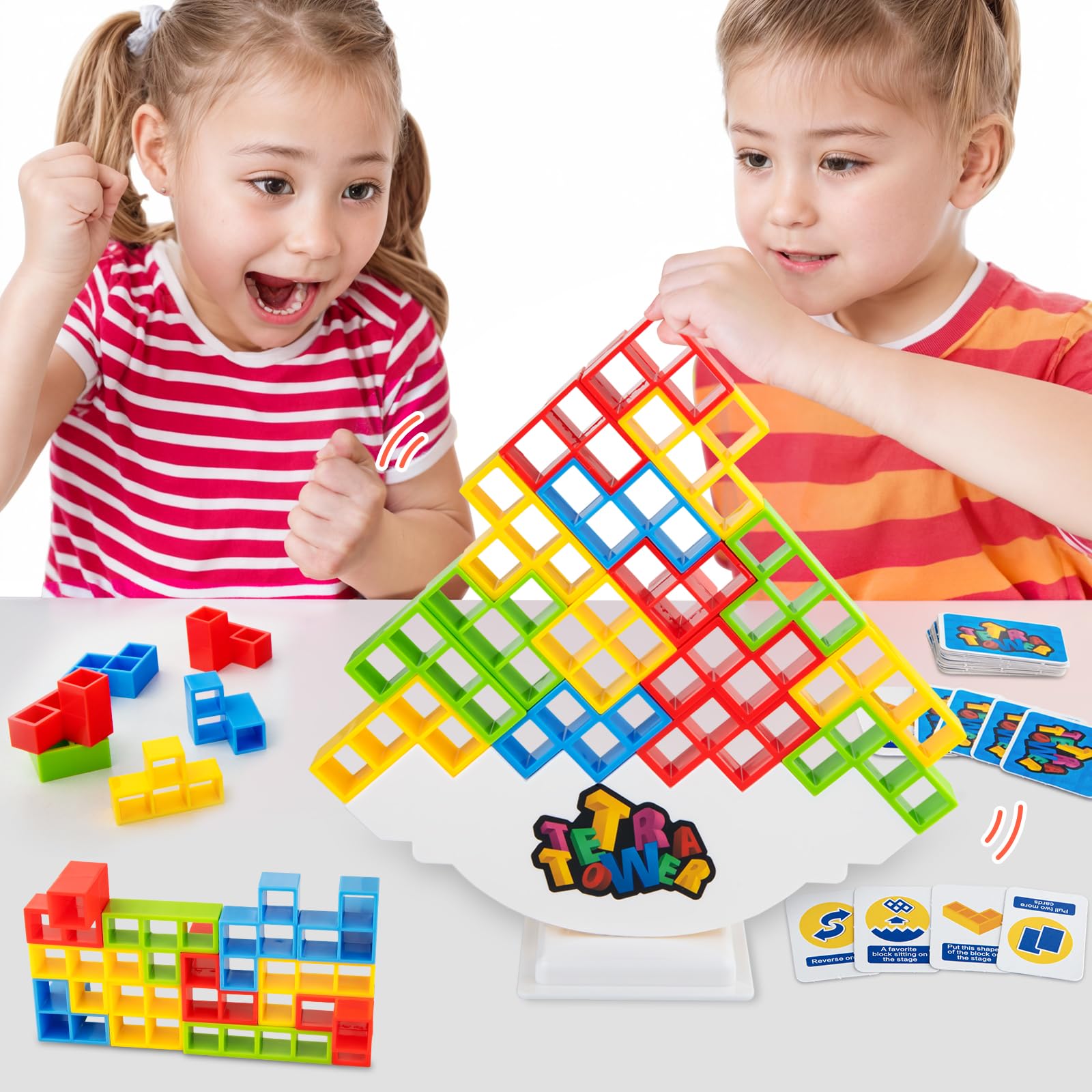 48 Pcs Tetra Tower Stacking Blocks Balance Game - Fun Balance Stacking Building Blocks, Board Team Tower Game 2 Players+ Family Games, Parties, Travel, Kids & Adults Team Building Blocks Toy