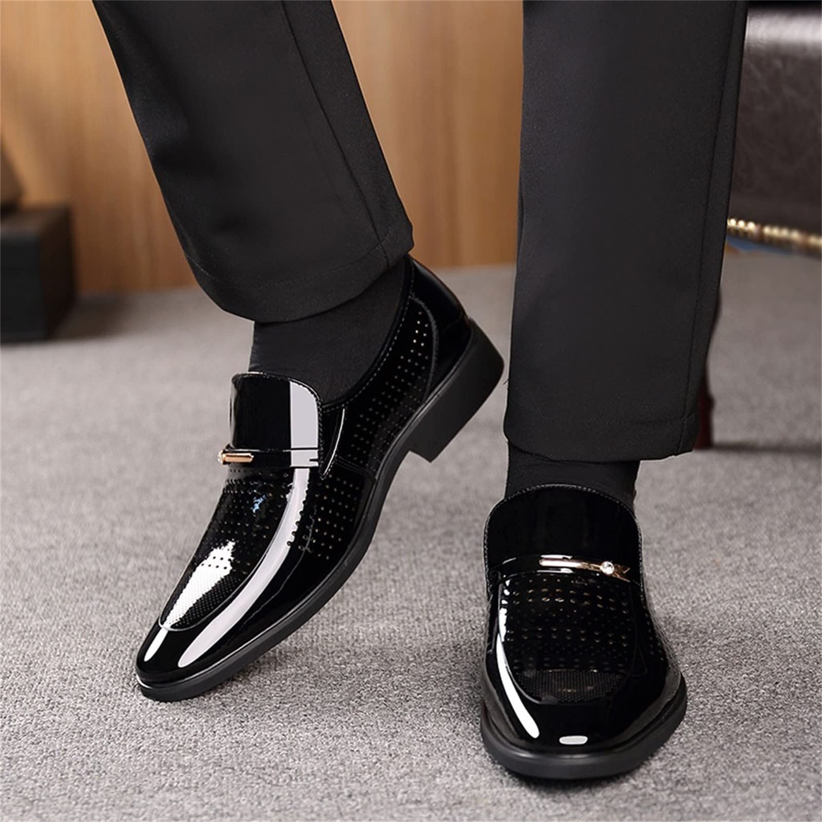 Tanzschuhe Herren Glitzer Schuhe Silberne Lackschuhe Sneaker Anzugschuhe Anzug Hochzeit Business Lederschuhe Elegant Loafer Schwarz Herren-Lederschuhe, Runde Zehenpartie, Business-Kleidung