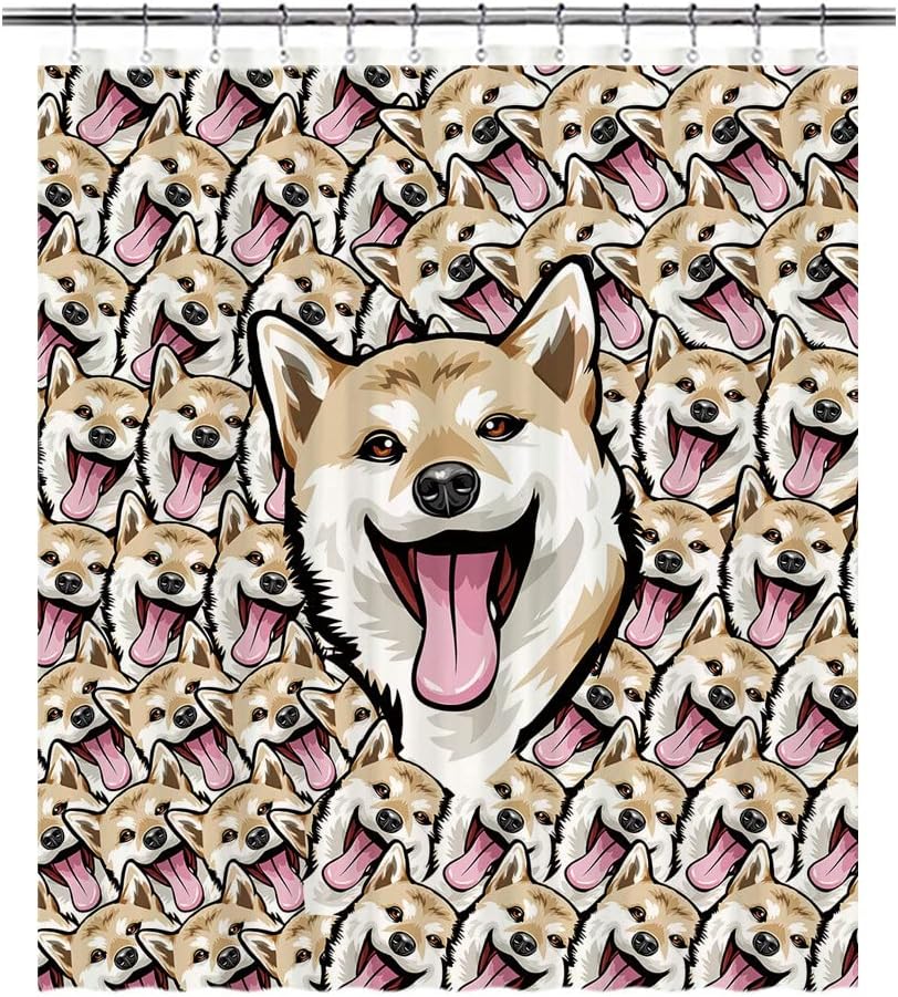 Shetland Shepdog Dogs Shower Curtain Pet's Mash Face for Kids Dog Lovers Bathroom Decor Set Waterproof Fabric with 12 Hooks 72x66 Inch