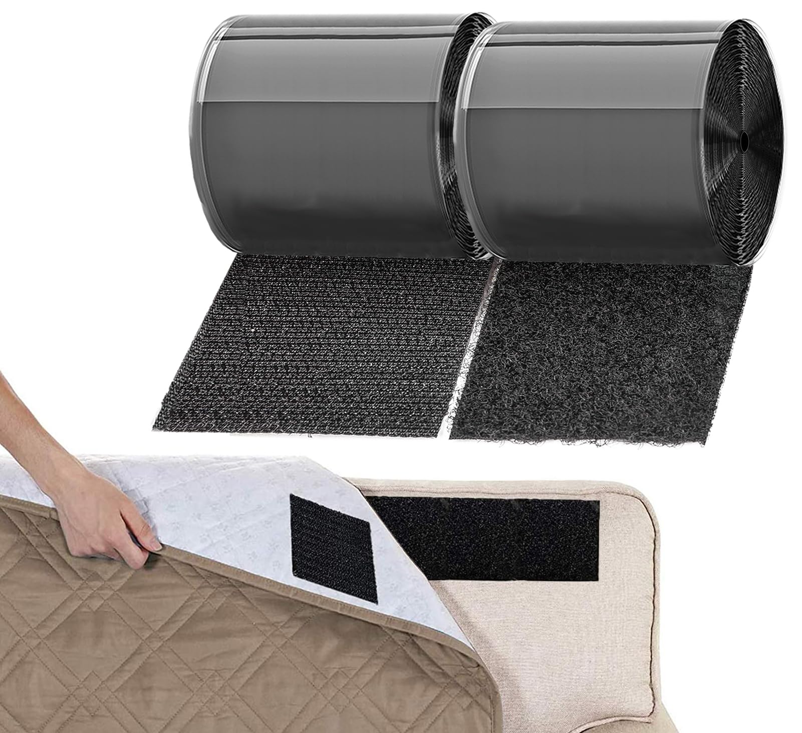 TEUVO11cm X 6m Non Slip Sofa Sticky Pads, Stop Sofa Cushion & Mattress Slipping, 110mm Self Adhesive Hook and Loop Tape for Home Office Applications with Smooth Surfaces, Nylon Fastener for DIY