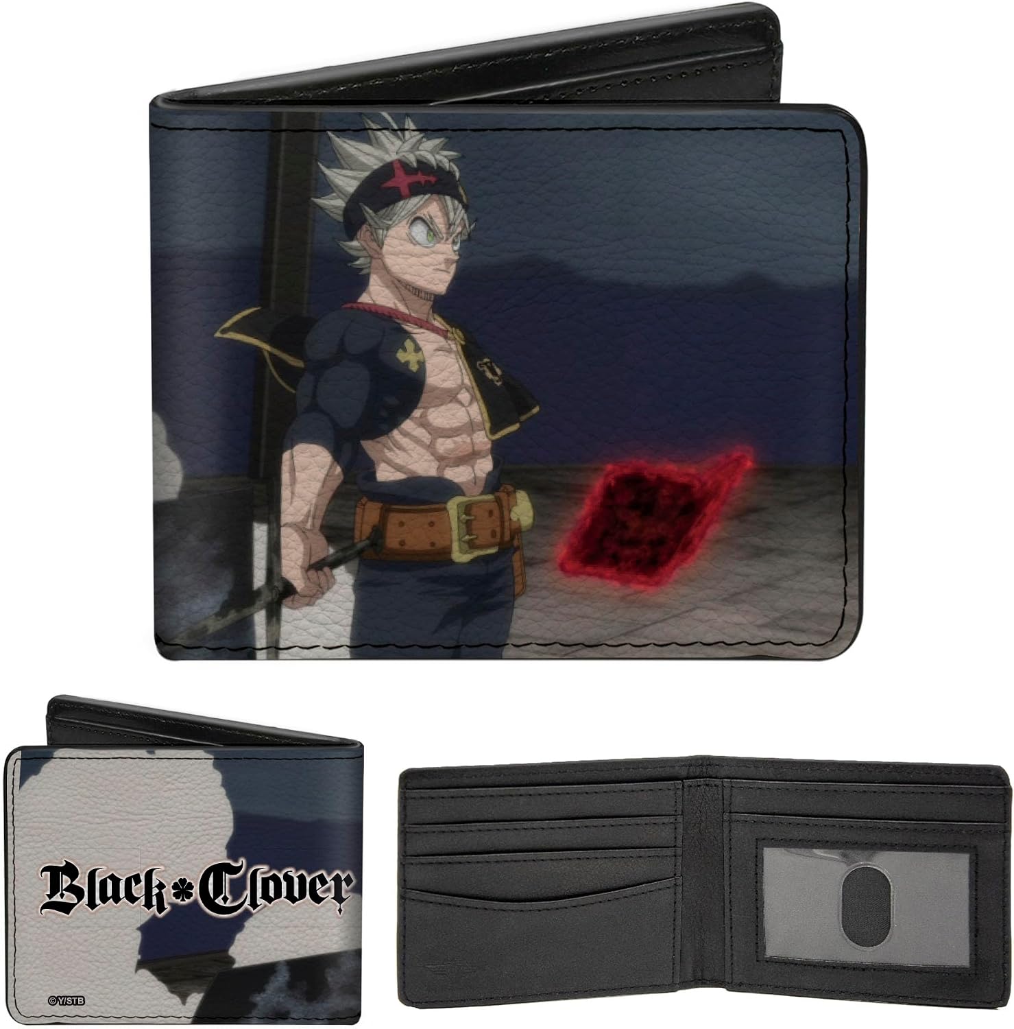 Buckle-Down Crunchyroll Wallet, Bifold, Black Clover Title Logo Asta Sword Pose Blues, Vegan Leather