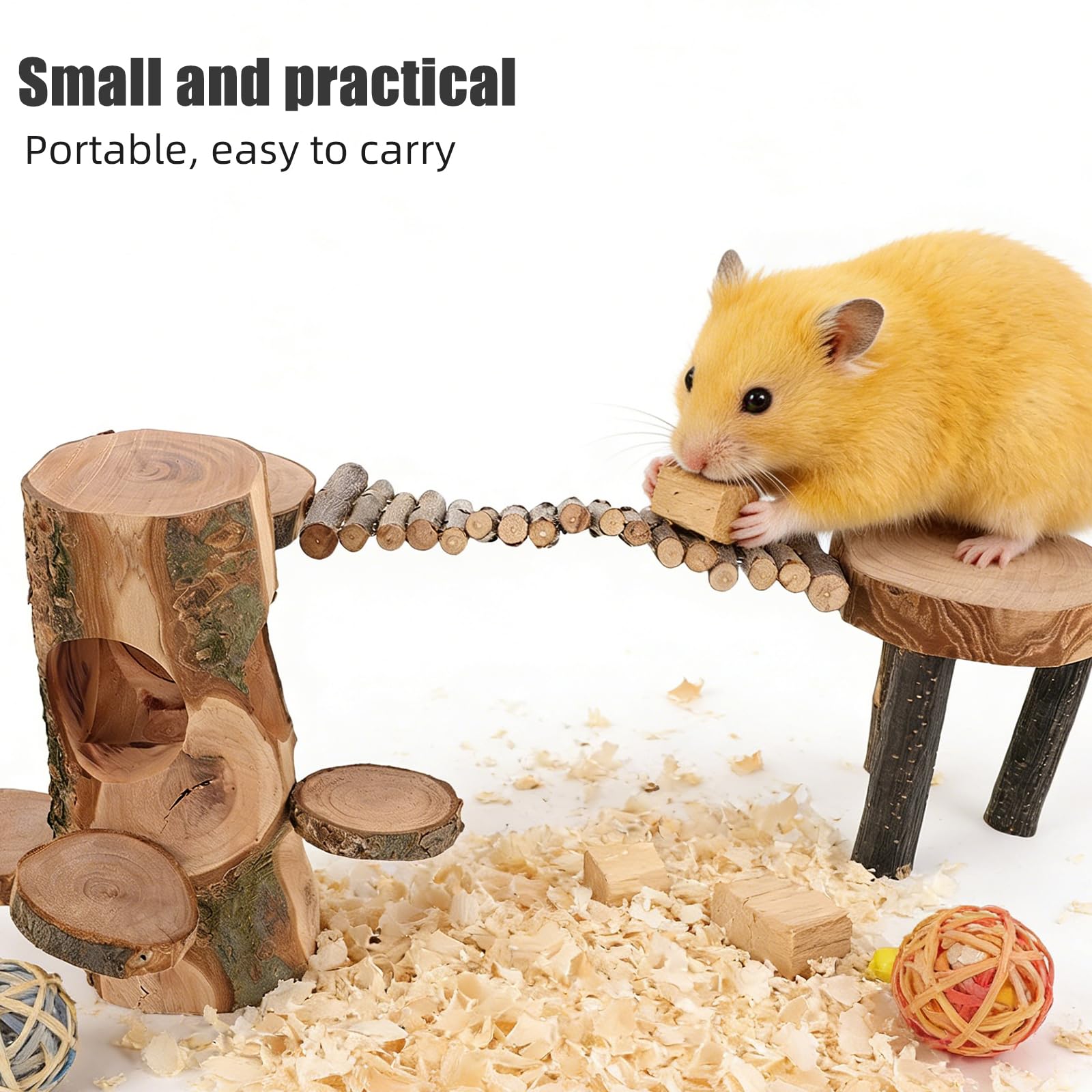 GALPADA Piccola Scala in Legno per Criceti con Piattaforma di Gioco e Nascondiglio, Giocattolo da Masticare per Piccoli Animali Domestici come Cincillà e Conigli, Supporto per Attività