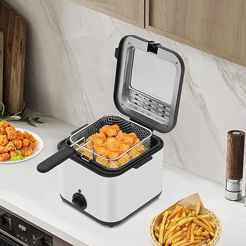 Miniatura 4 de Freidora Eléctrica, Freidora Profunda de 1000W para Encimera de Acero Inoxidable con Capacidad de Aceite de 2.5 L para Restaurantes de Papas Fritas,