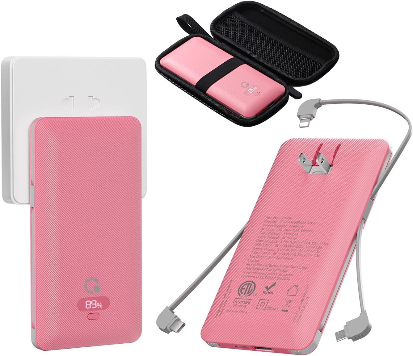Brand Q 10000mAh Portable Charger with Built-in Cables...