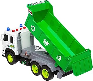 WEB2O Camion Poubelle Jouet avec Lumières et Sons, Blanc et Vert, en Plastique, Grand Format, Benne Basculante, pour Enfants 3 Ans et Plus
