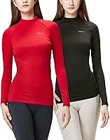 Vista 1 de DEVOPS - Paquete de 2 camisas de manga larga térmicas de cuello tortuga para mujer de comprensión, para usar debajo de la ropa