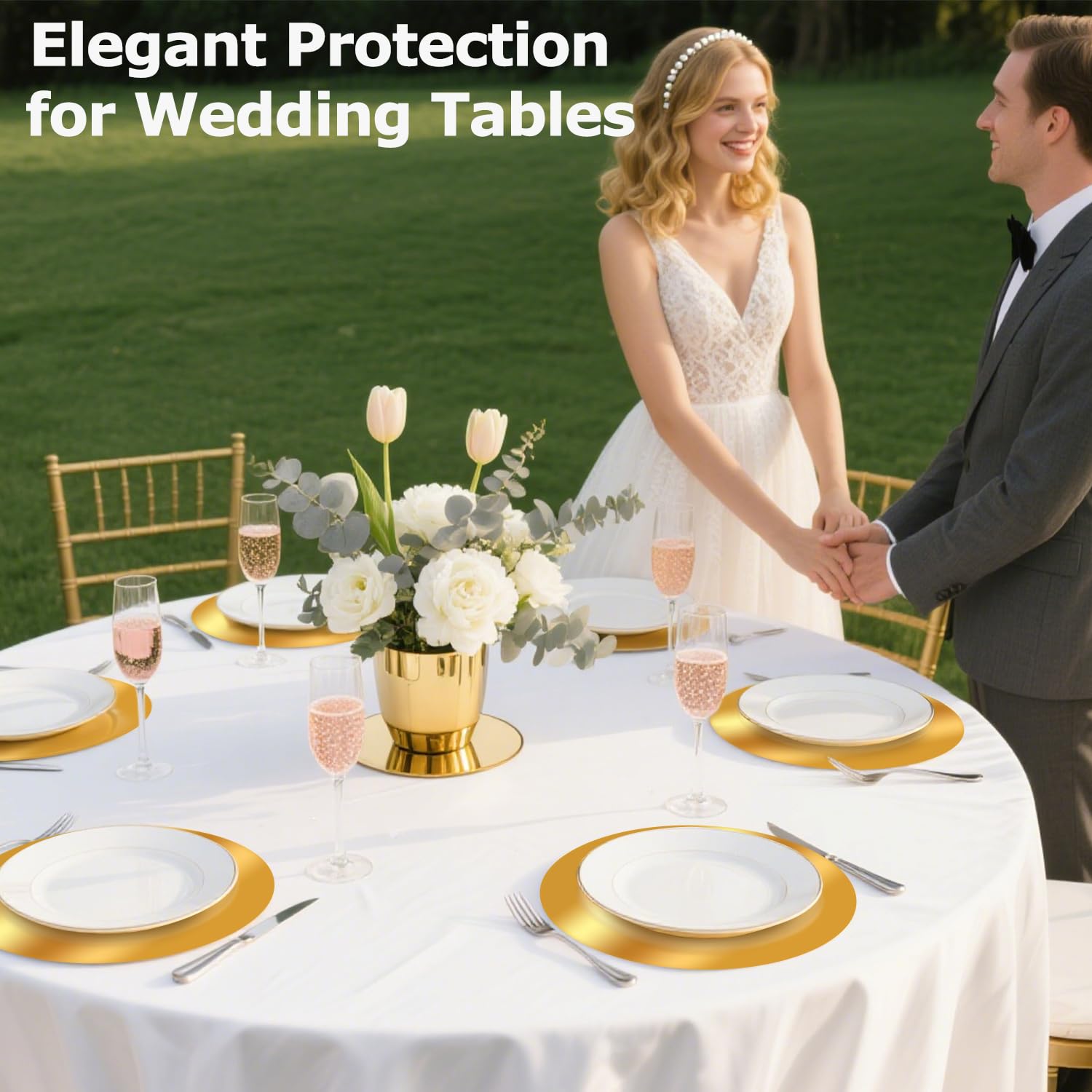 Lot de 100 assiettes rondes jetables en papier doré de 33 cm pour mariage, fête, décorations de table de vacances, événements de restauration et banquets (doré)