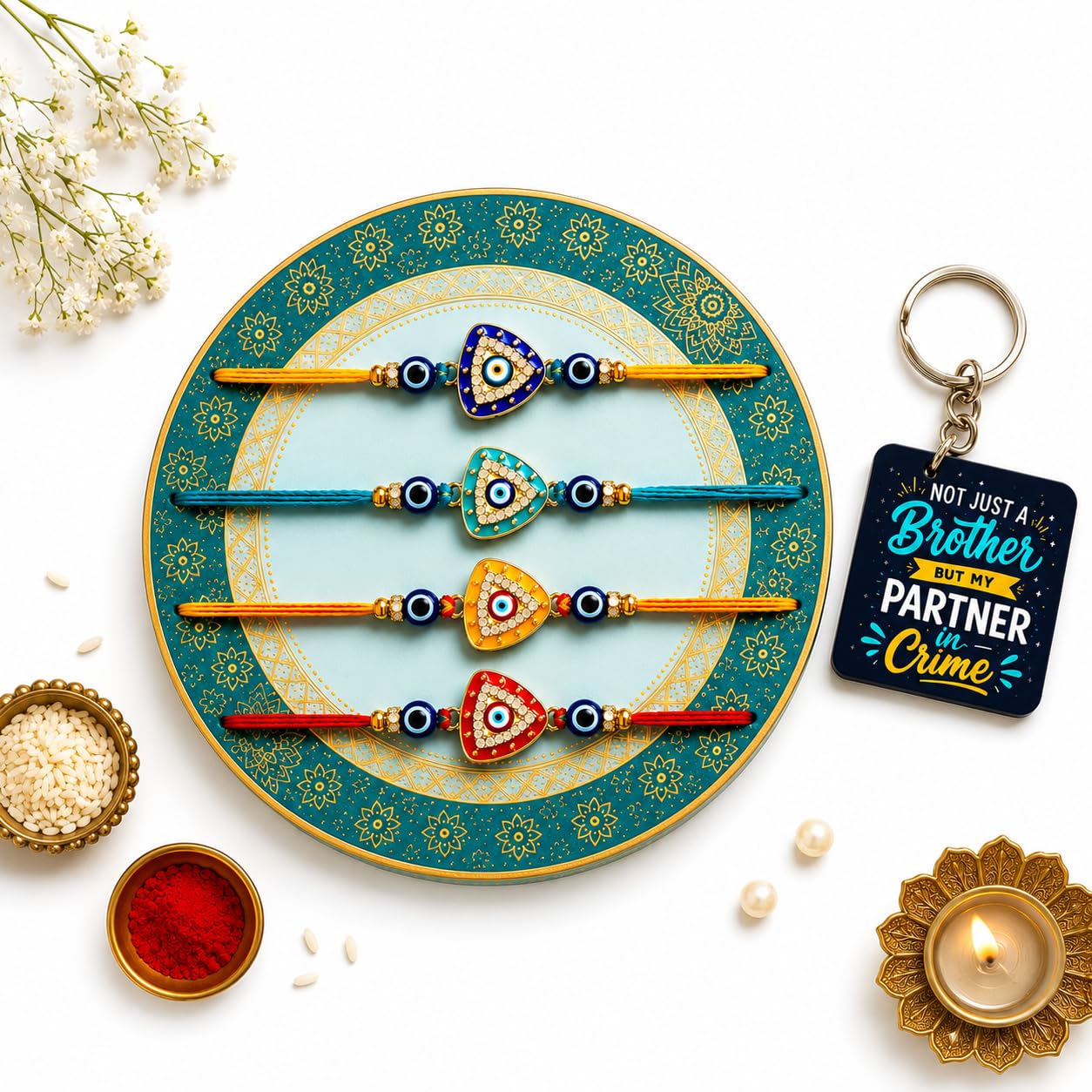 2 Rakhi for Brother Gift Combo with Printed Keychain and Designer Rakhi Set, Raksha Bandhan Gifts for Brother, Brother Sister Festival Hamper for Siblings-image-30
