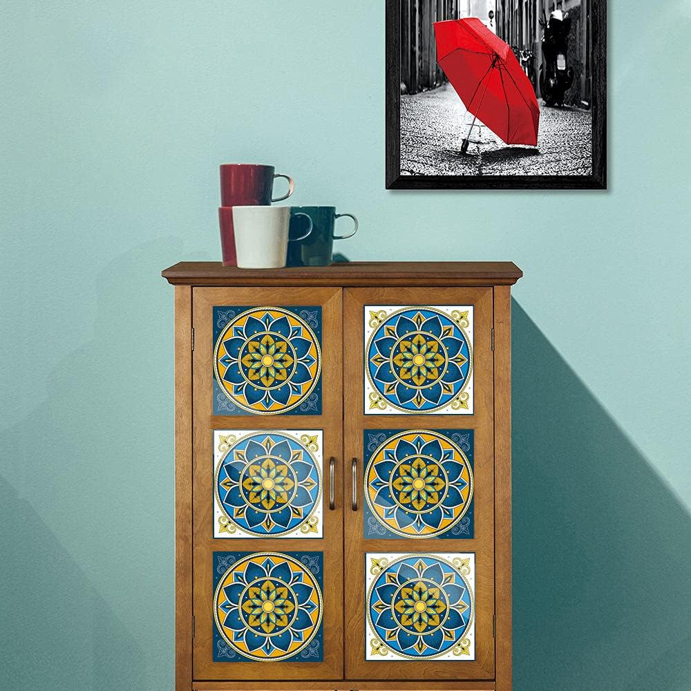 Yisss Tiles Wall Stickers Stick on Tiles Mediterranean Blue Gold Tile