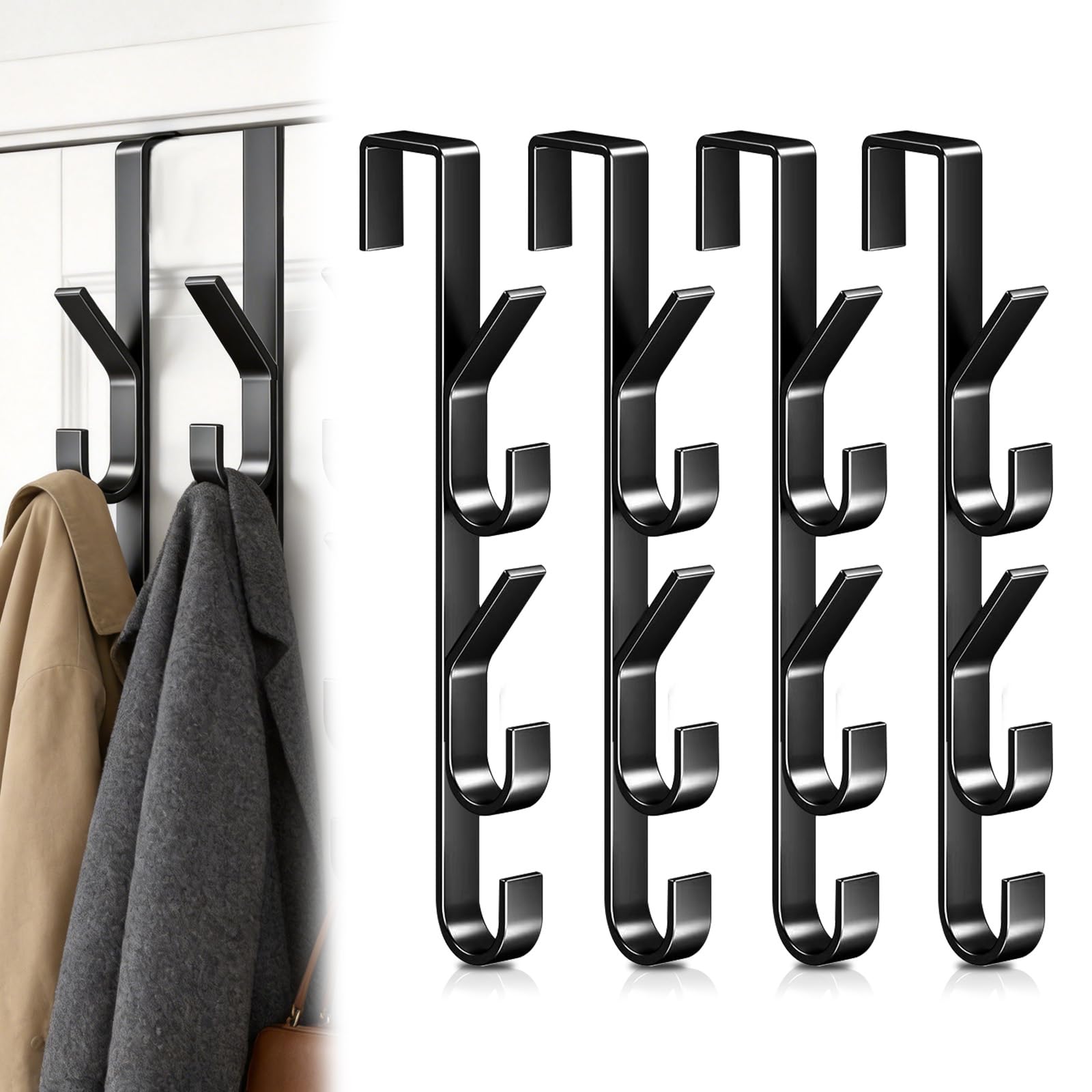SCUML 4PCS Over Door Hanger, Vertical Overdoor Hook with 5 Hooks