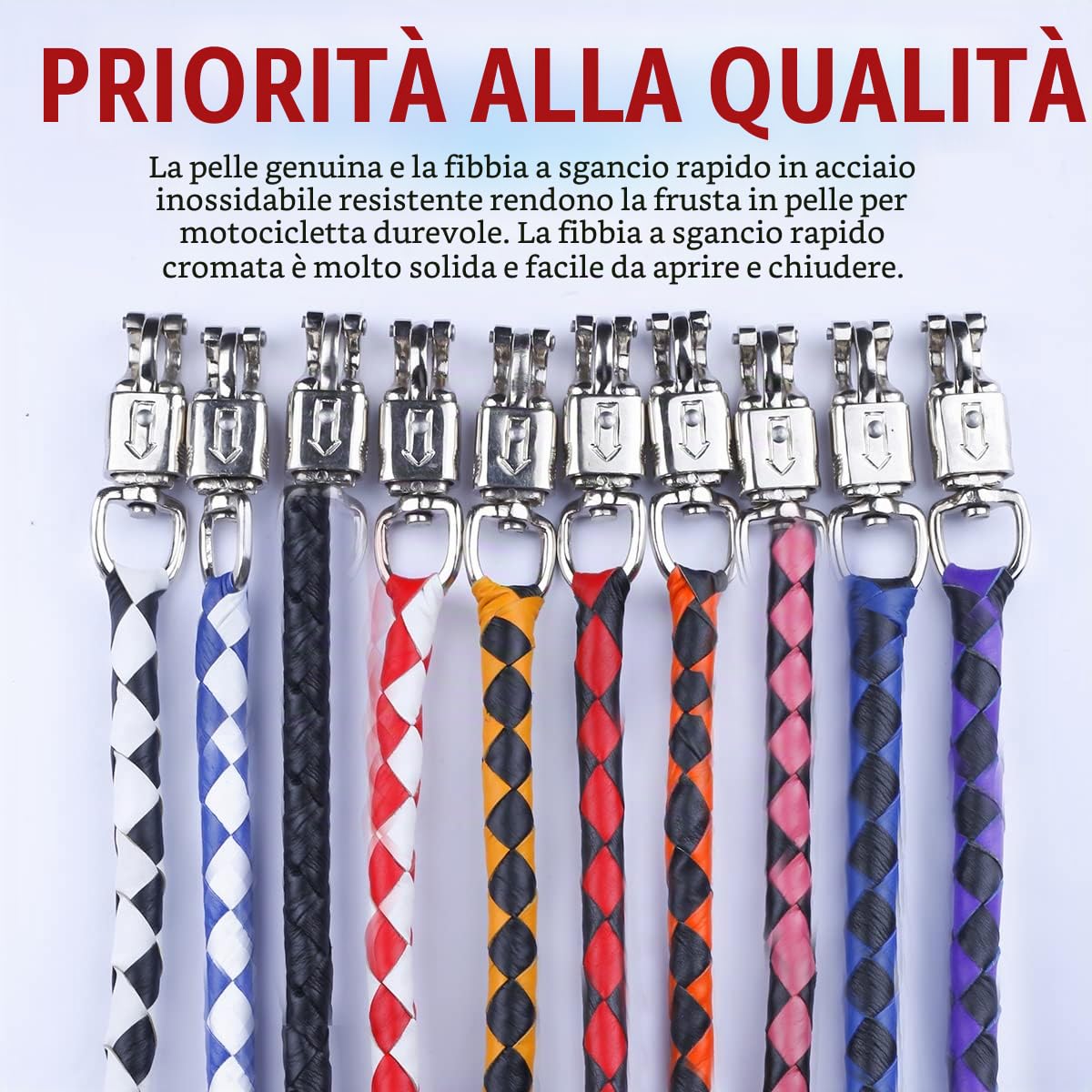 HADZAM Frustino in vera pelle per moto Get Back Whip 106,7 cm per manubrio con frange e chiusura a sgancio rapido
