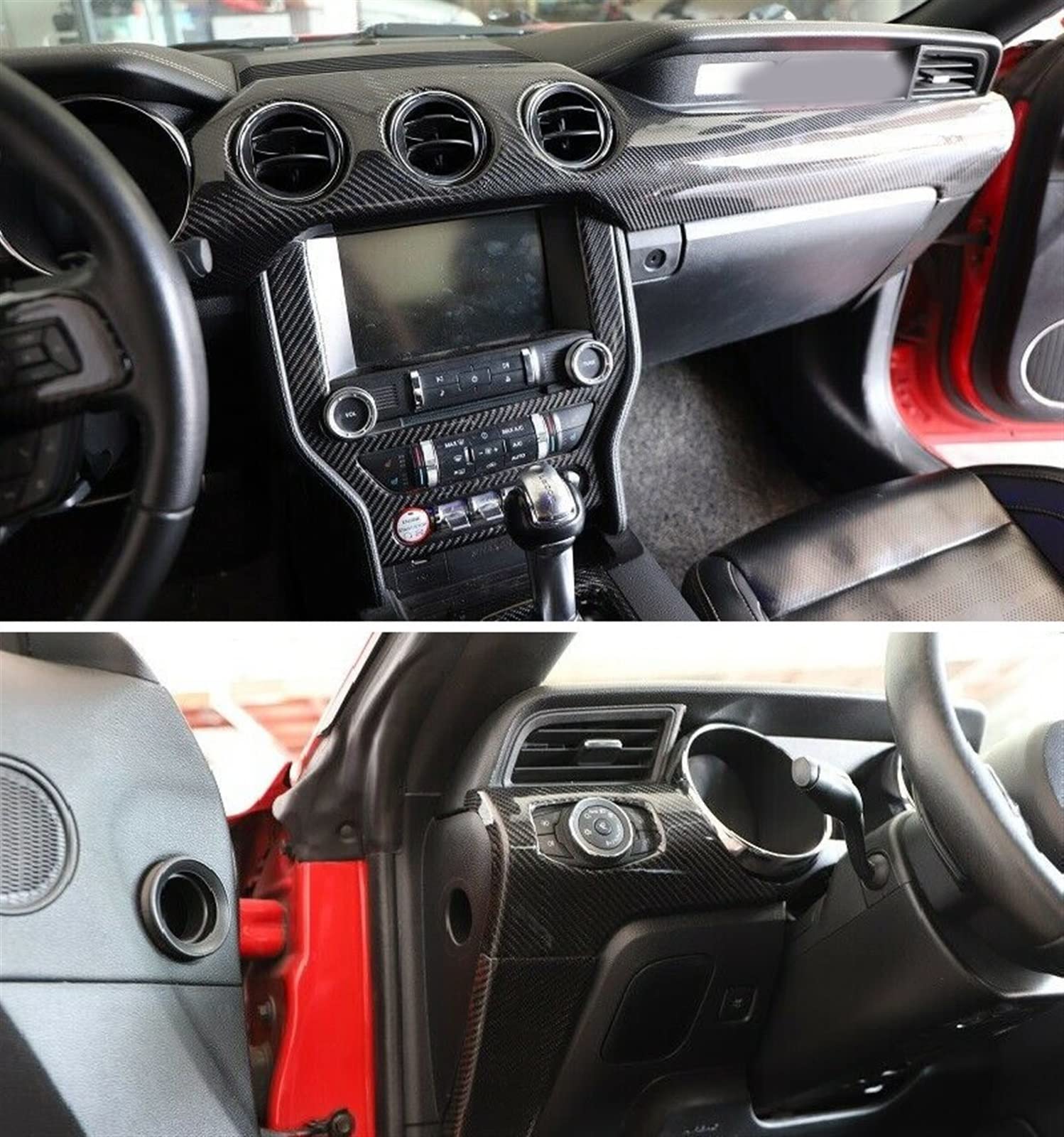 Garniture Intérieure Fibre Carbone Pour Ford Mustang 2015-2018 - Panneau Décoratif Noir - Pose Adhésive - 2