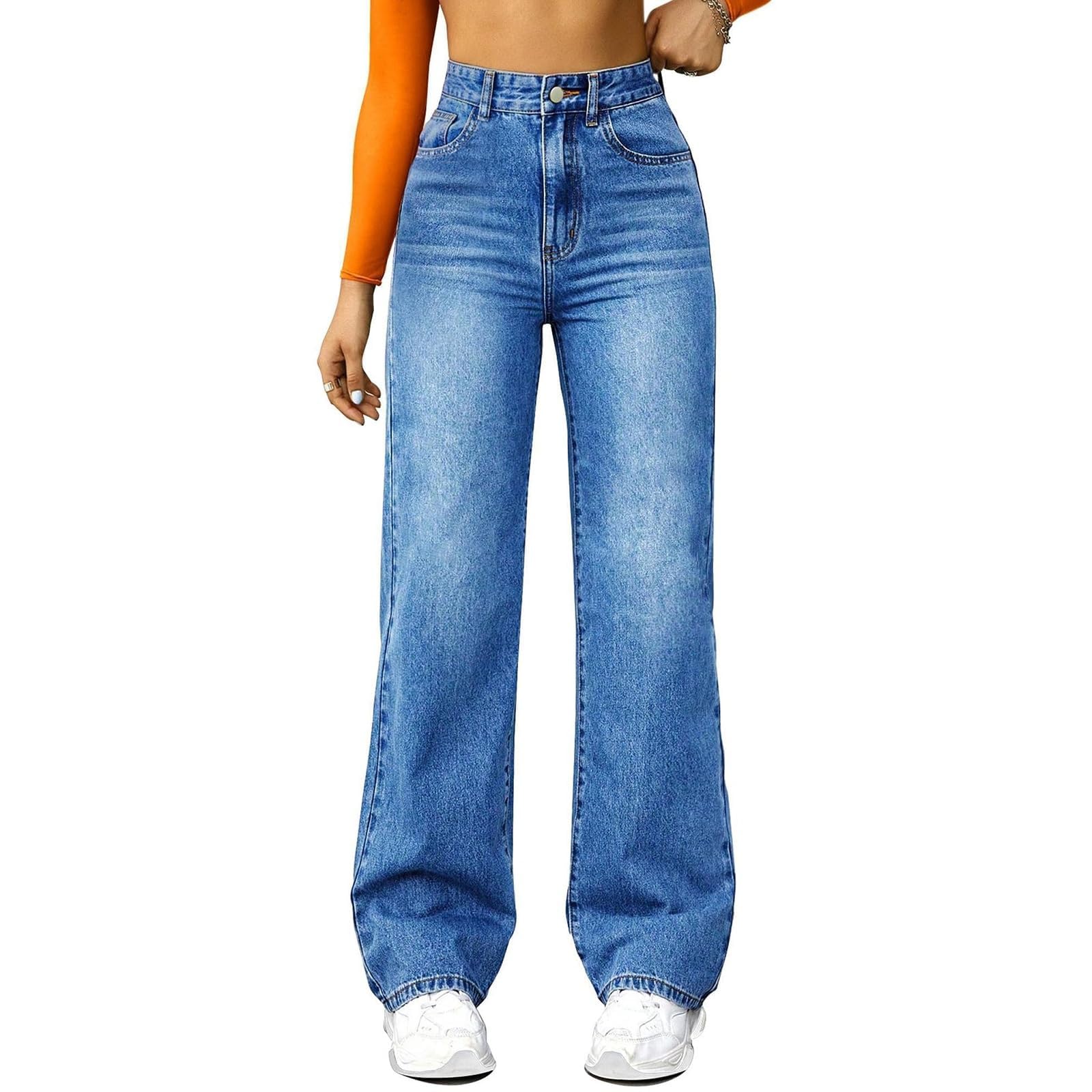 Jean large pour femme taille haute extensible en denim droit - 3