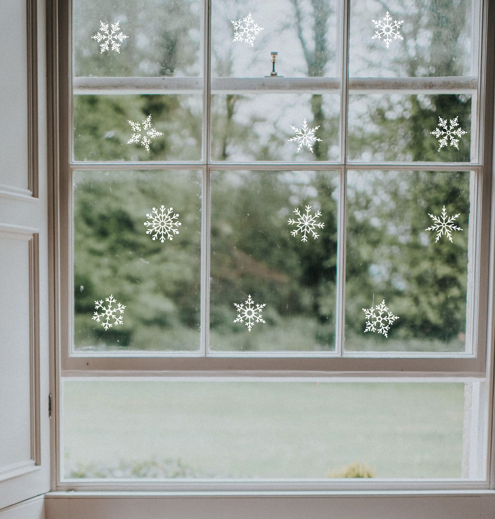 Stika.co White Set Of 12 Snowflakes Window Dressing Static Cling Vinyl Sticker, Novelty Holiday Festive Design, Window Stickers, Christmas Windows (4)