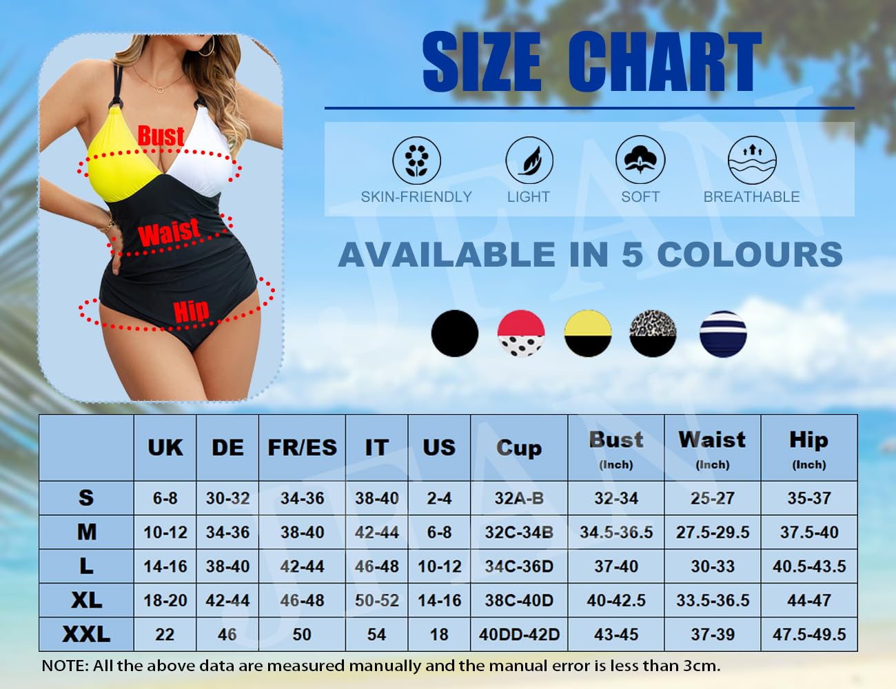 JFAN Bañador Mujer Reductores Traje de Baño de Una Pieza Sexy con Cuello en V Profundo Elegante Ropa de Baño Push Up de Playa