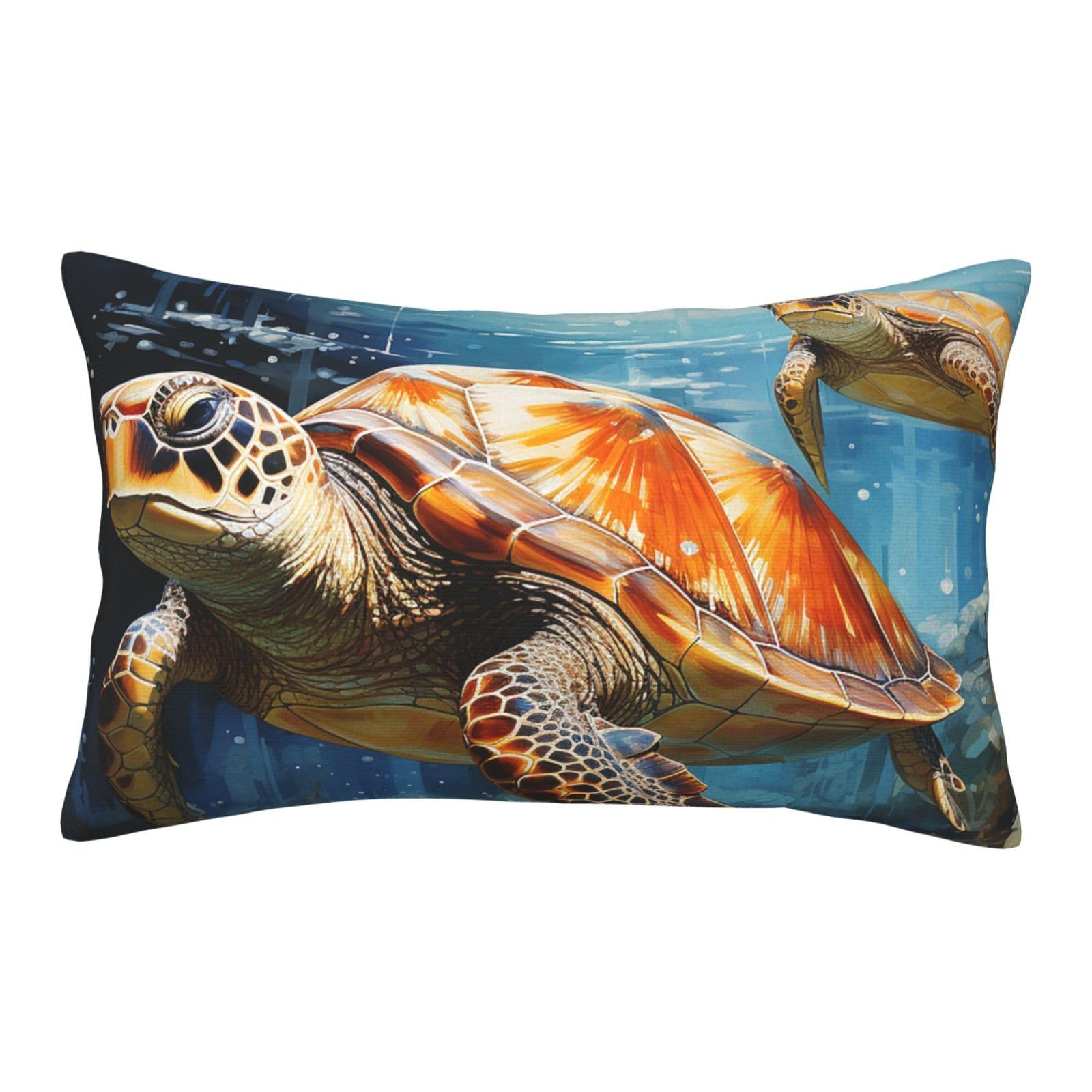 Velvet Pillowcases 14"x20" Ultra Soft Breathable Pillow Cases, Luxury Fuzzy Throw Pillow Covers with Zipper, Turtle Swimming in the Sea Pillow Shams All Seasons Decorative Cushion Cases for Couch
