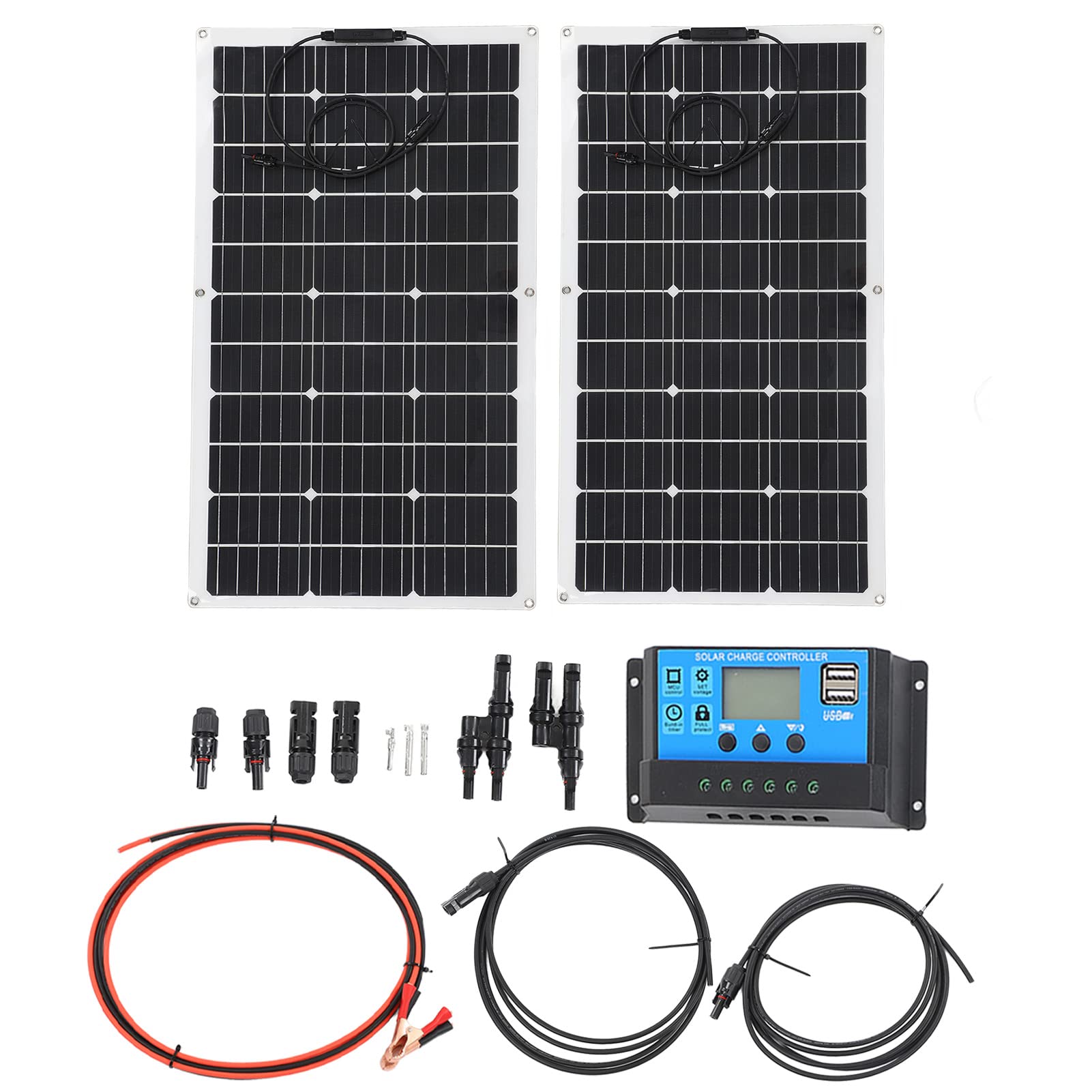FTVOGUE Panel Solar Flexible Monocristalino 180W 12V Componentes del Fotovoltaico para Autocaravanas Barcos RV Uso Diseño Delgado Excelente Compatibilidad para Sistemas de 12V y 24V