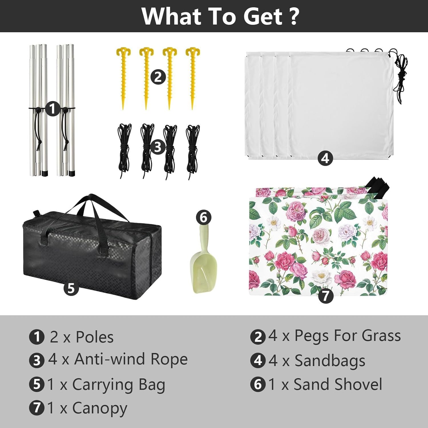 ALAZA Rose Flower Floral Beach Tent Sun Shelter UPF50+ Protection Beach Shade Canopy w/ 4 Sandbags for Outdoor Camping, Fishing, Backyard Fun, Picnic, 10x9 ft