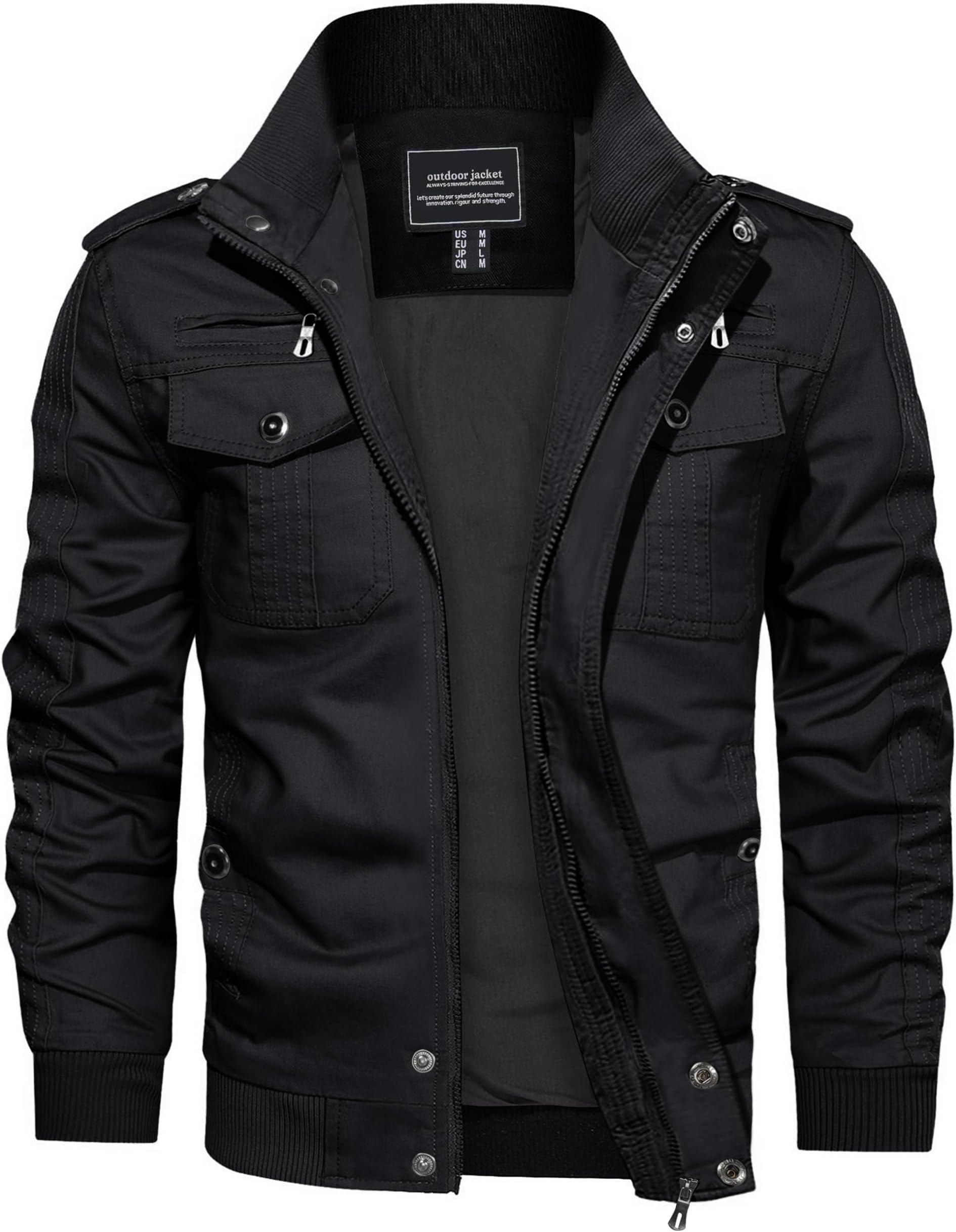 CRYSULLY Men's Spring Fall Casual Windbreaker Jacket Cargo Stand Collar Military Bomber Jackets Coat