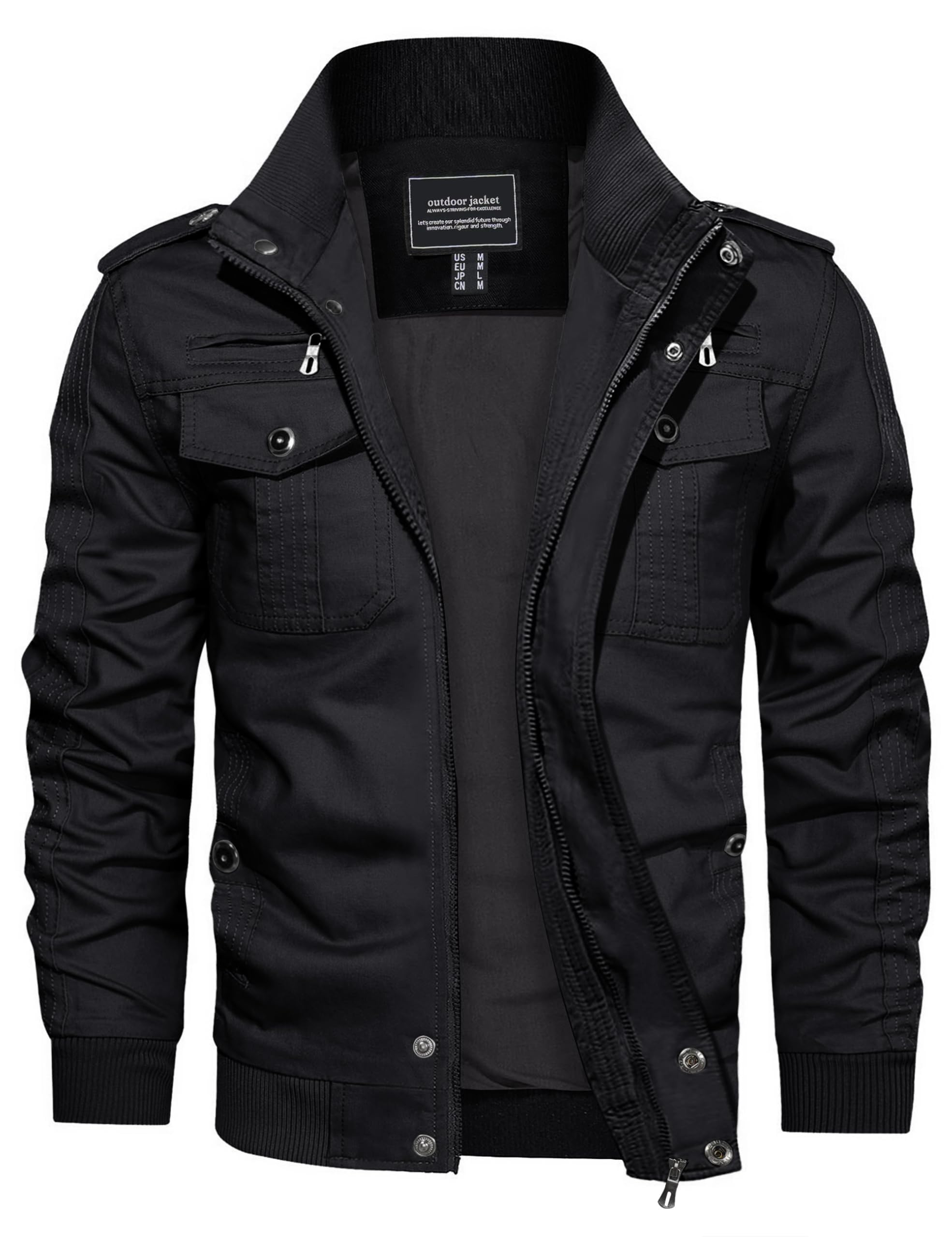 Men's Spring Fall Casual Windbreaker Jacket Cargo Stand Collar Military Bomber Jackets Coat