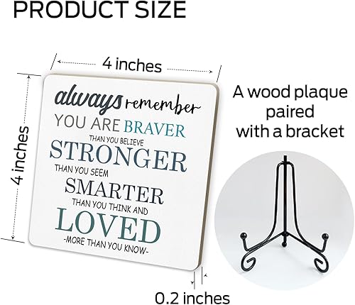 Miniatura 2 de Letreros de mesa de madera inspiradores, 4 x 4 x 0.2 pulgadas, decoración de escritorio con soporte, con soporte, Always Remember You are Braver