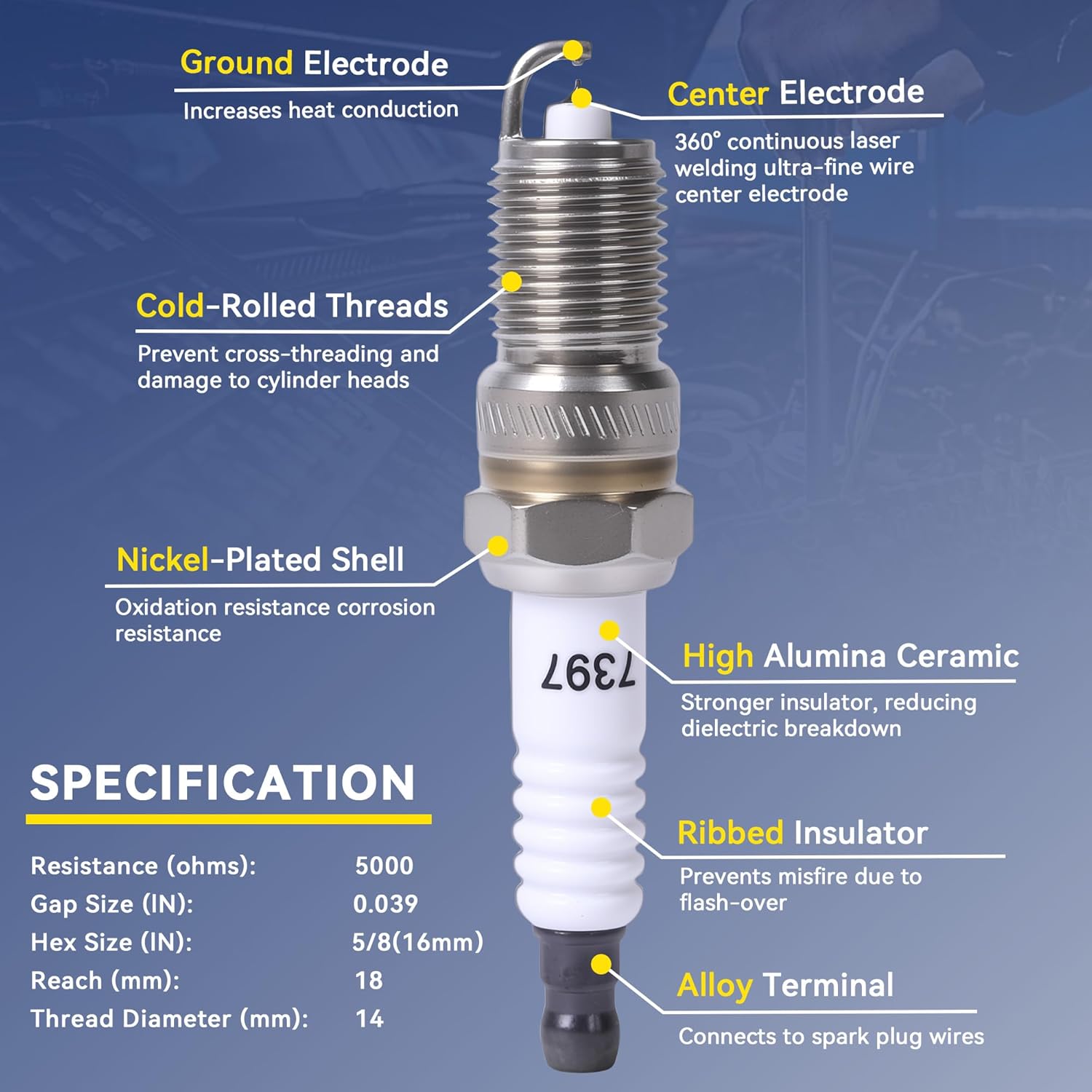 Iridium Platinum Spark Plugs 7397 Compatible with Chevy Avalanche Express Silverado Suburban Tahoe Ford F150 Cadillac Escalade GMC Sierra Yukon Hummer H2 H3 Pontiac Saab Buick V8 4.6-6.0L Pack of 8