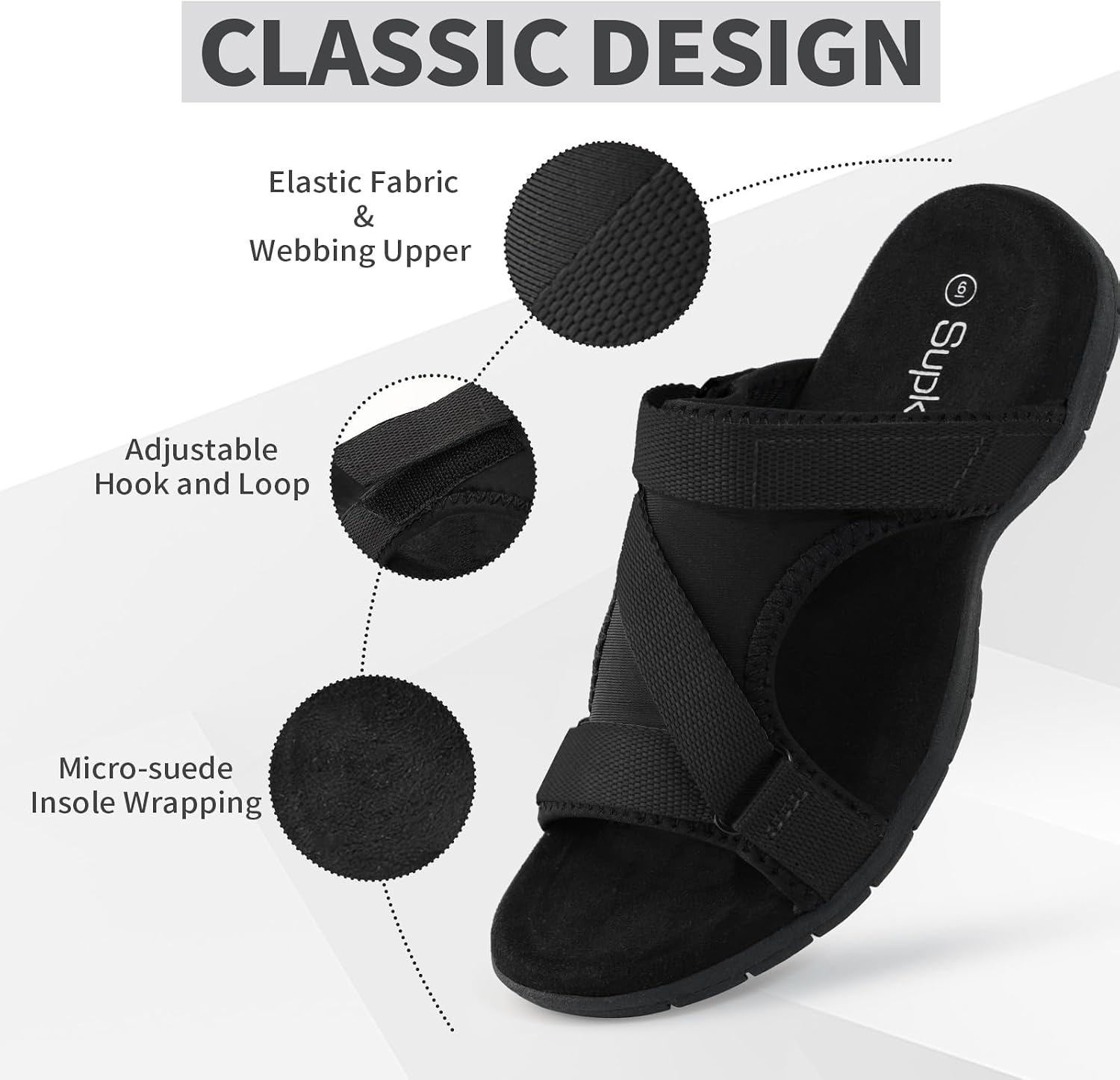 Womens Orthopedic Arch Support Sandals, Soft Comfortable Lightweight Walking Slides, Slip On Adjustable Strap Casual Summer Outdoor Shoes with Non-slip Outsole