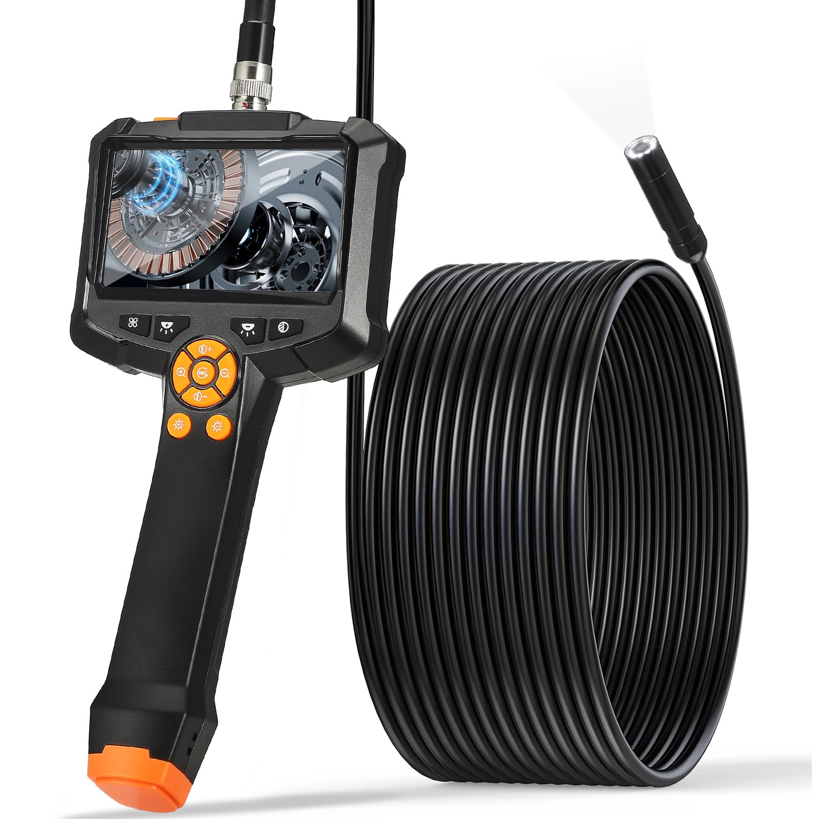 Telecamera endoscopio con luce - Schermo IPS da 4,3", 1080P HD, IP67, impermeabile, cavo da 5 m, 8 luci LED regolabili per auto, tubi, casa e altro (nero)