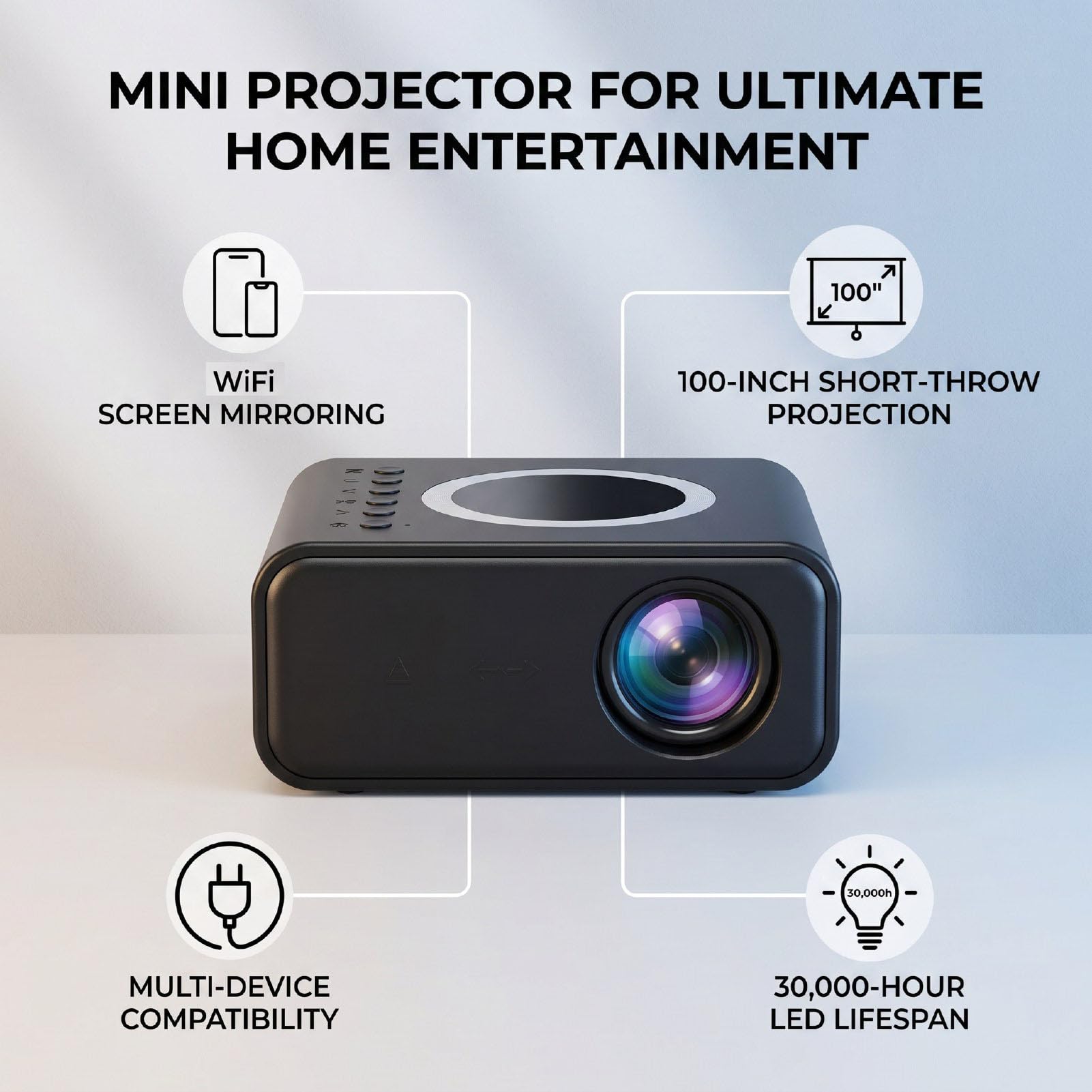 Cuifati Mini 1080P, WiFi 6 y Bluetooth 5.0 Auto, para Cine en Casa,