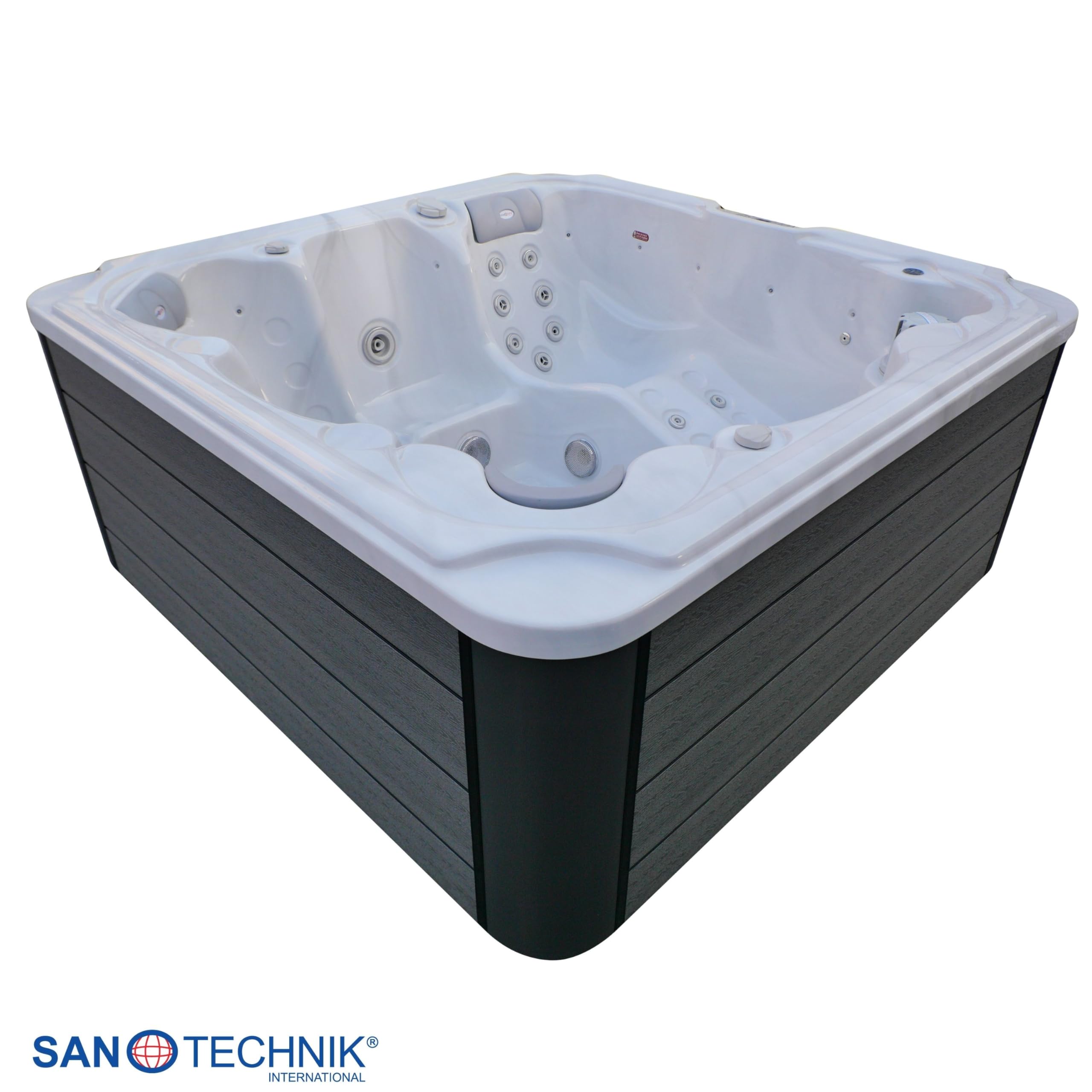 Outdoor idromassaggio SPA POOL Oasis Maxi bianco – con copertura e barra – Dimensioni 210 x 210 x 95 cm – 52 ugelli massaggianti, LED, radio, altoparlante, Bluetooth, SPA per 6 persone