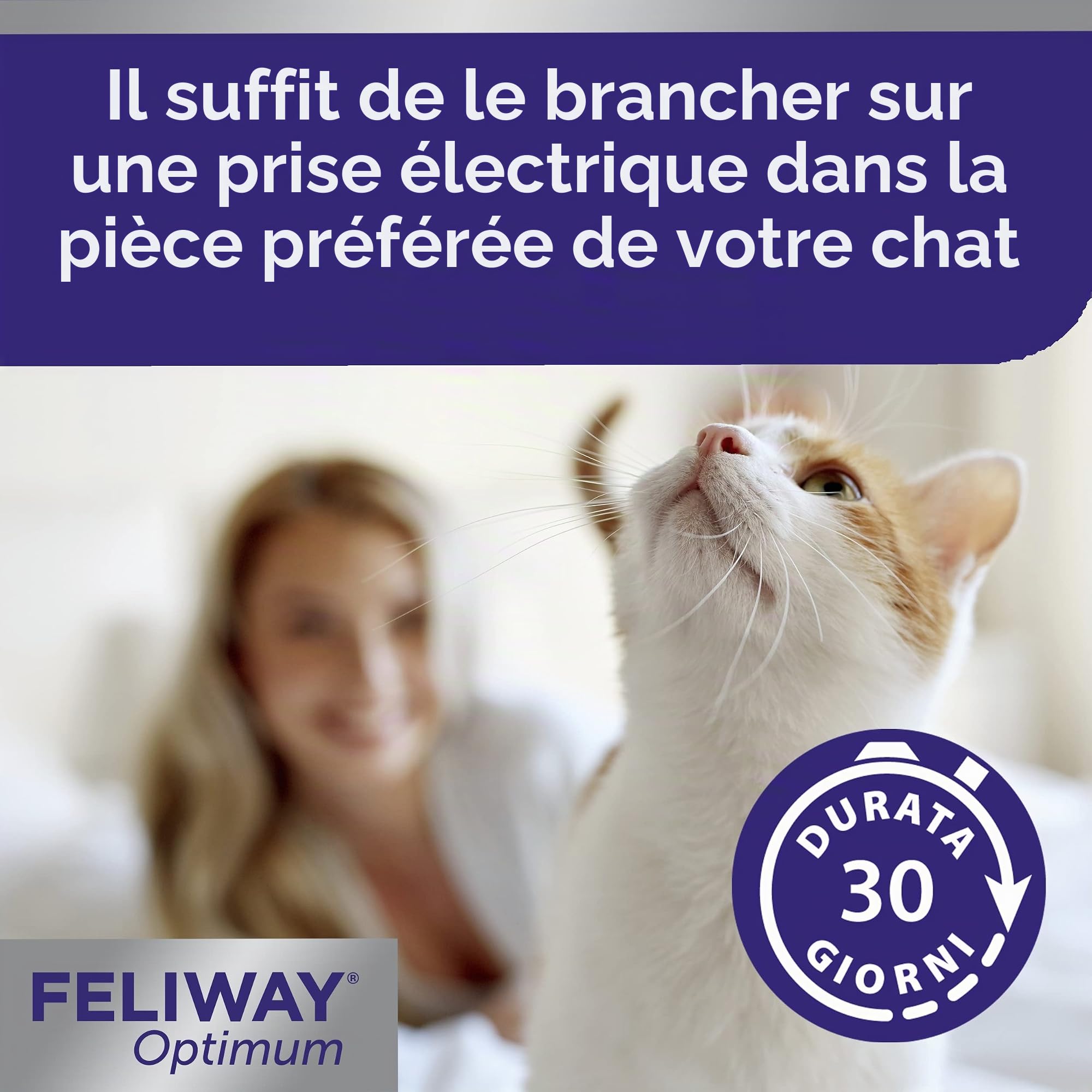 Feliway® Optimum - Kit anti-stress apaisant pour chats composé d’un diffuseur et d’une recharge de 48 ml de phéromones félines plus forts pour détendre et calmer les chats stressés