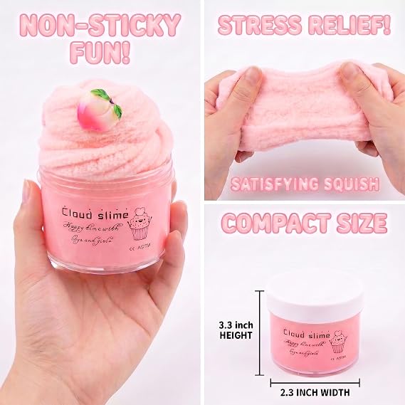 Pink Cloud Slime, Soft and Non-Sticky Funny Slime, Stress Relief Scented Slime Toy for Kids Education, Party Favor and Birthday Gift(7oz 200ML)