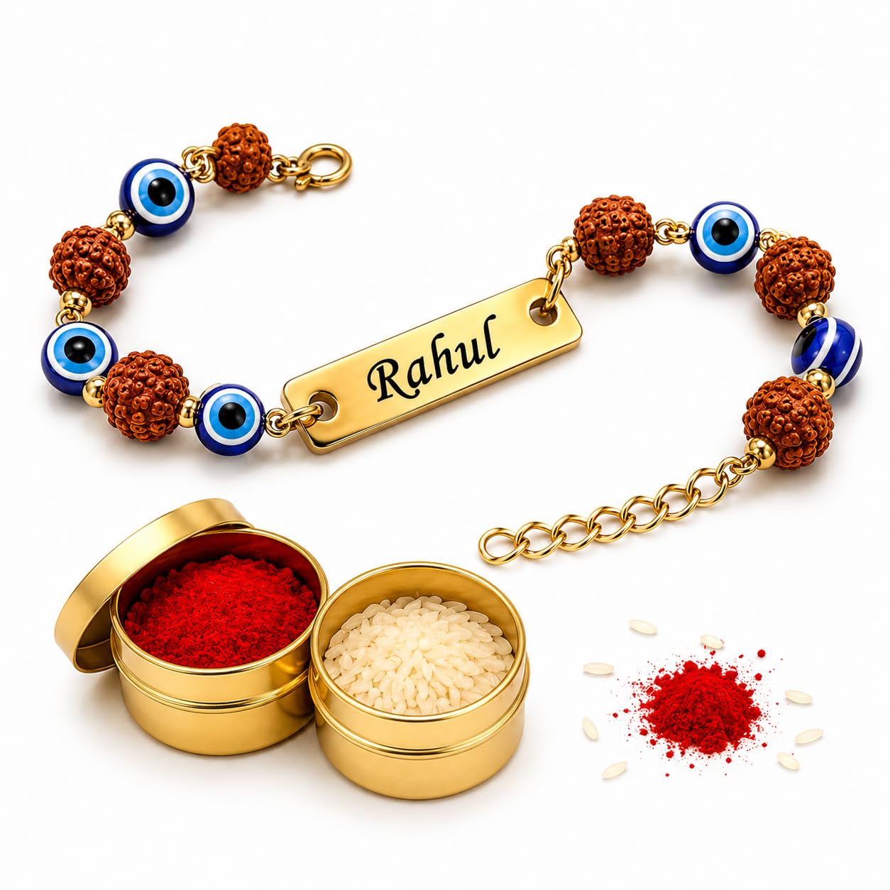 The Bae Gift Unisex-Adult Customized Name Rakhi For Brother | Rudraksha Beads, Custom Name Engraving, Adjustable Fit discount deal